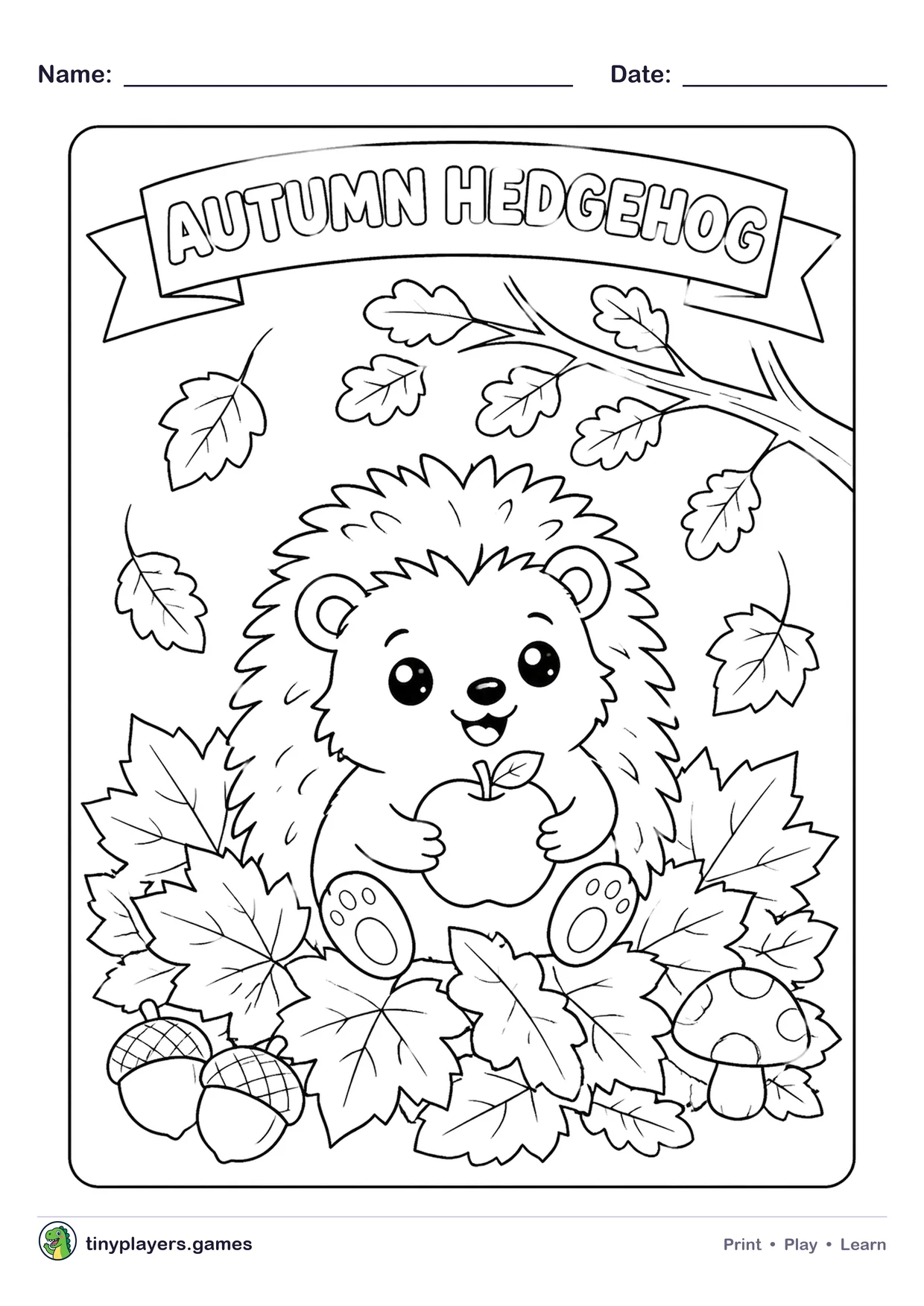 Autumn Hedgehog printable sheet