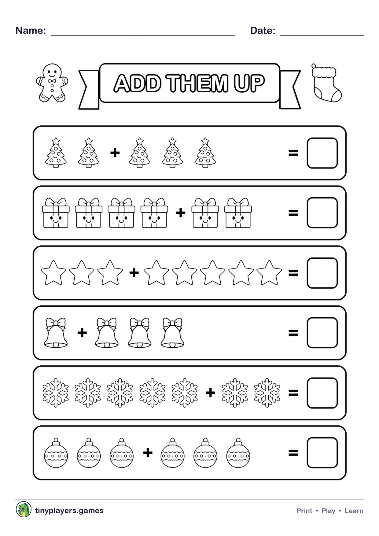 Christmas Addition printable sheet