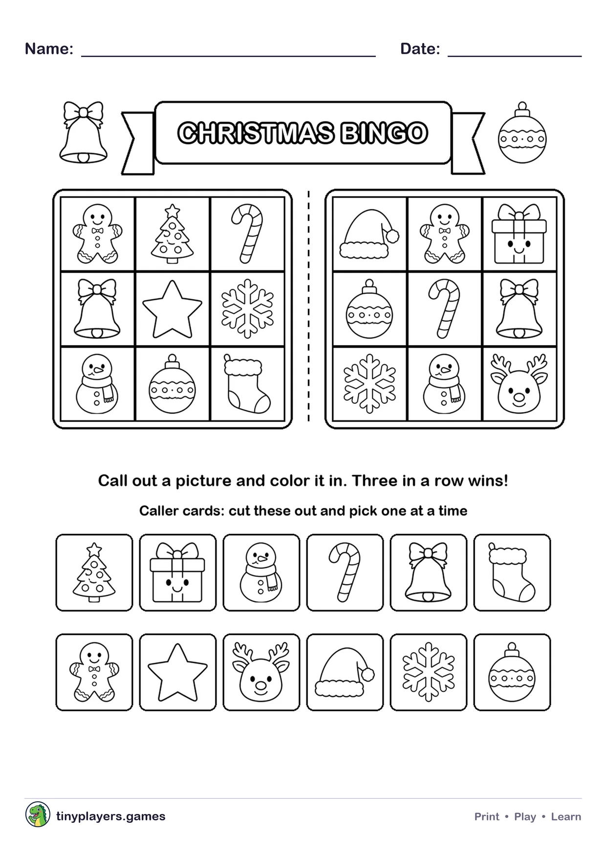 Christmas Bingo printable sheet
