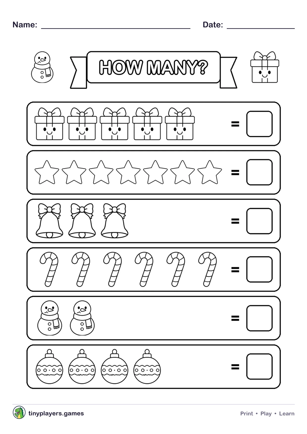 Christmas Counting printable sheet