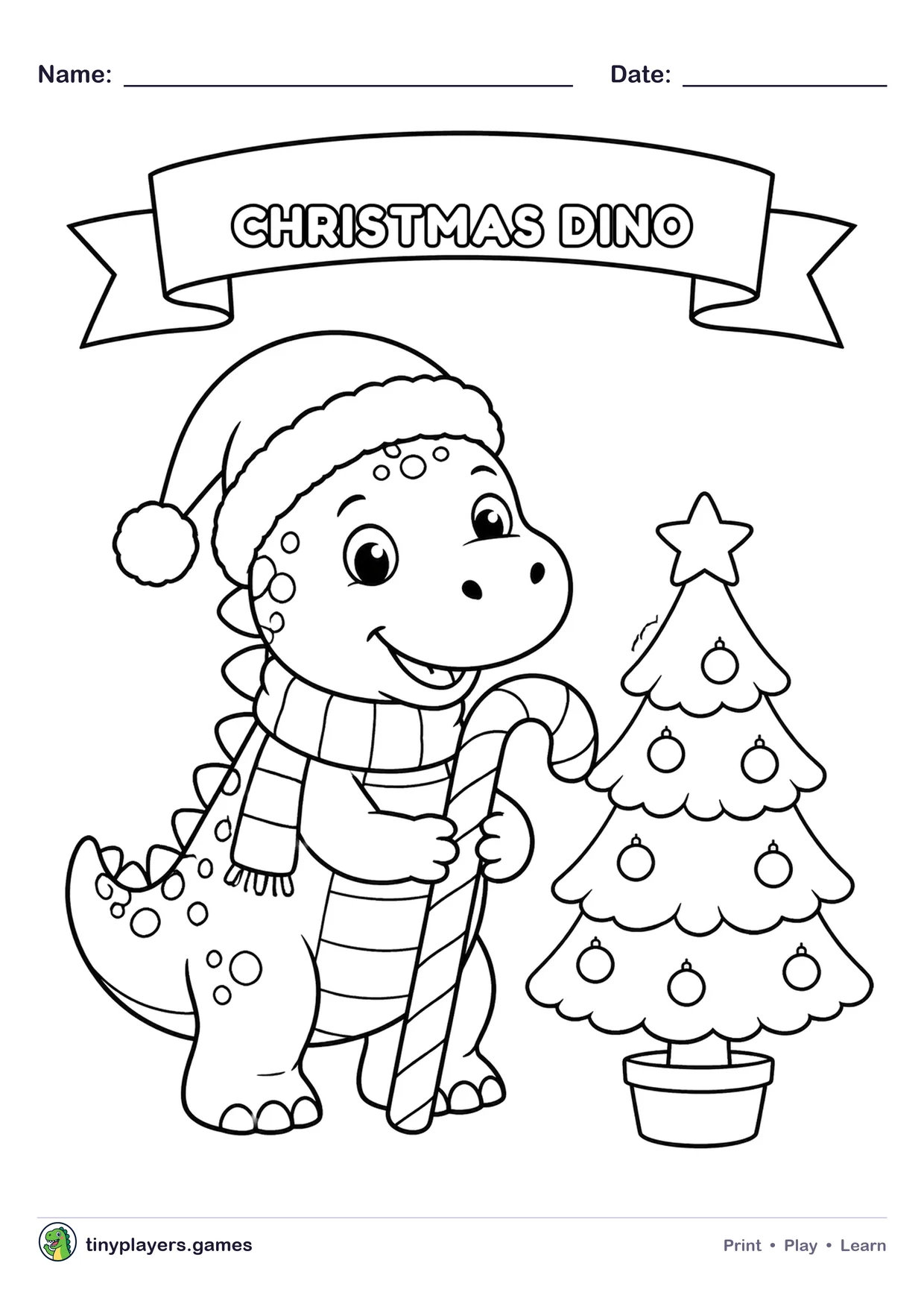 Christmas Dinosaur printable sheet