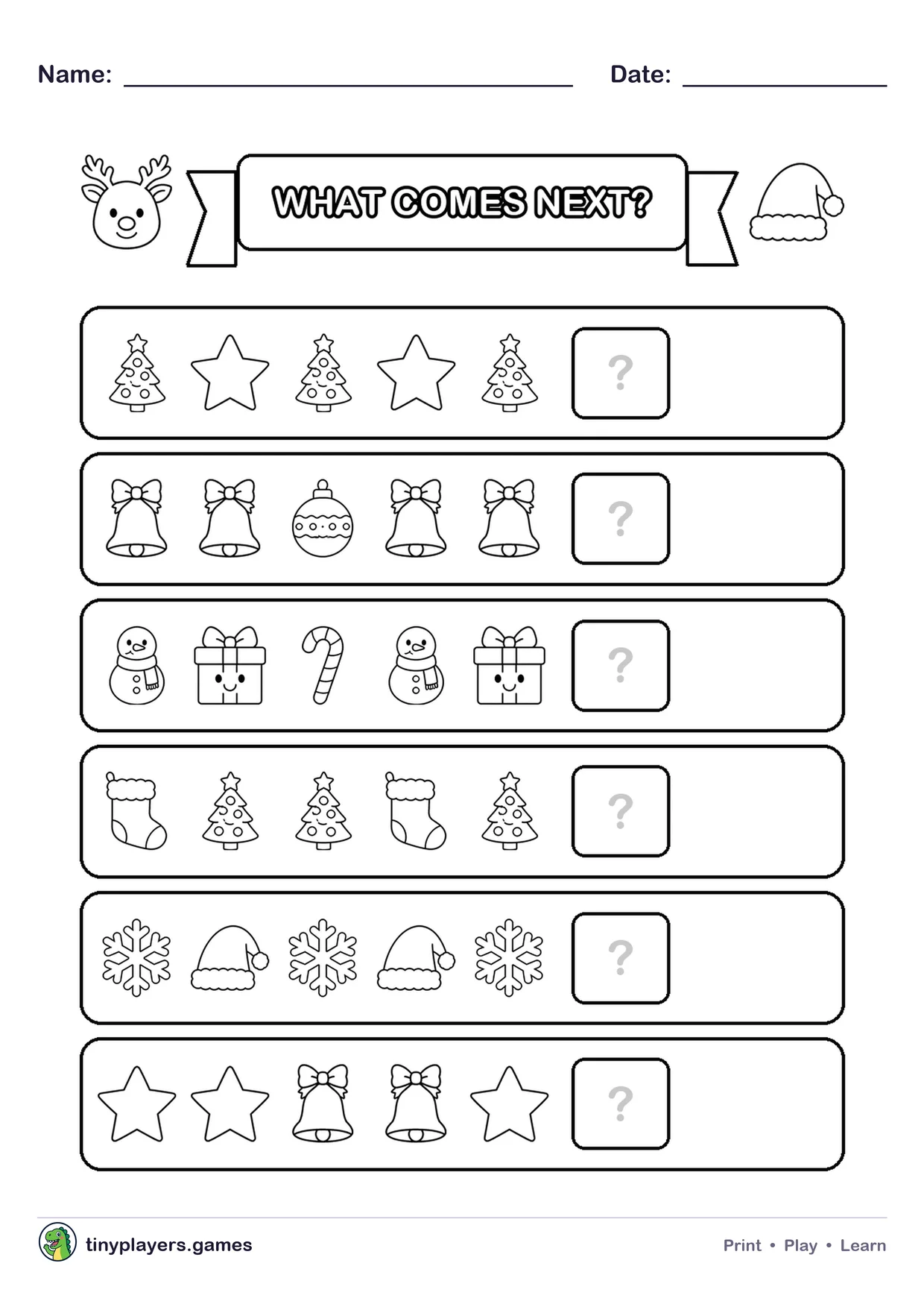 Christmas Patterns printable sheet