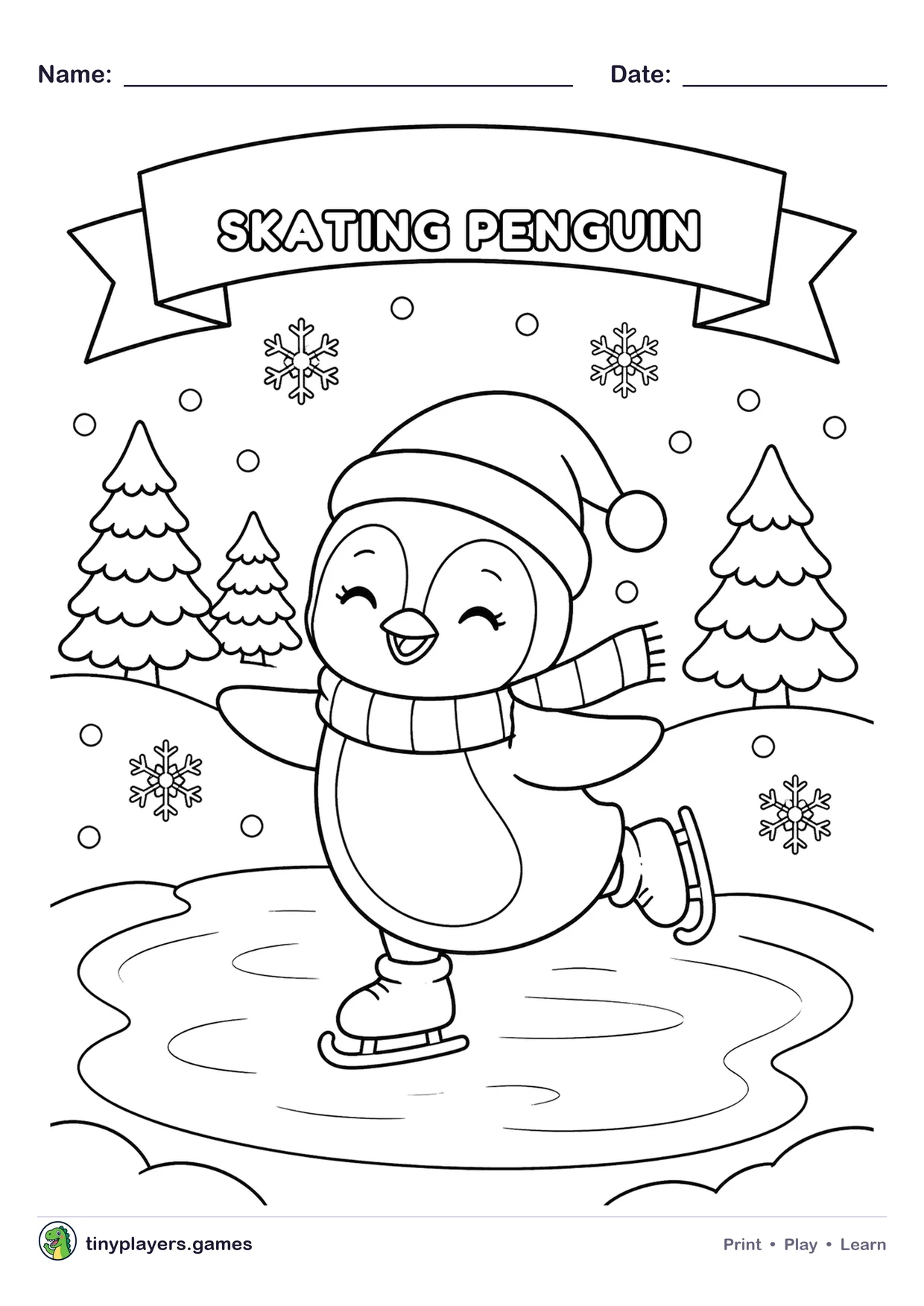 Skating Penguin printable sheet