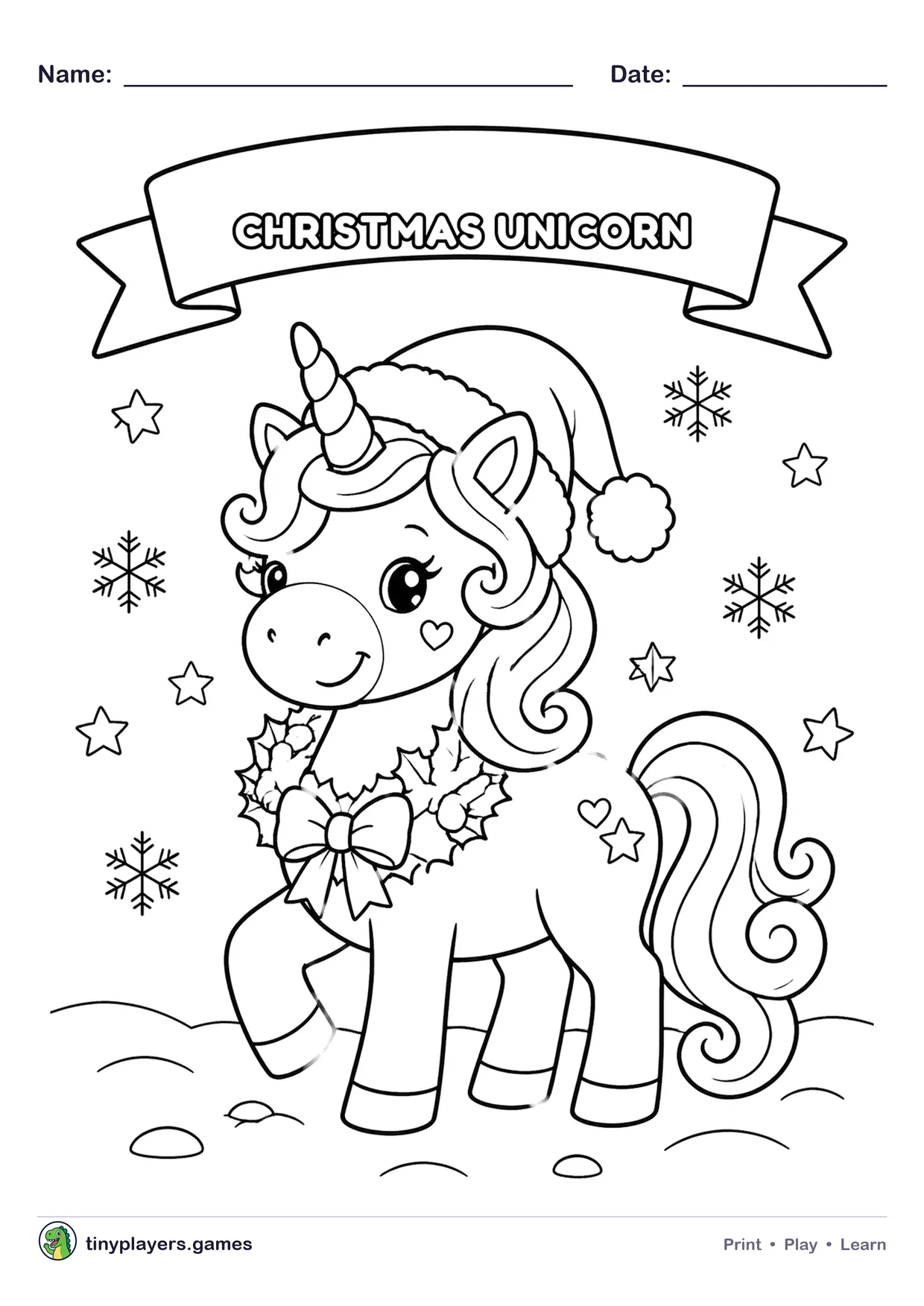 Christmas Unicorn printable sheet
