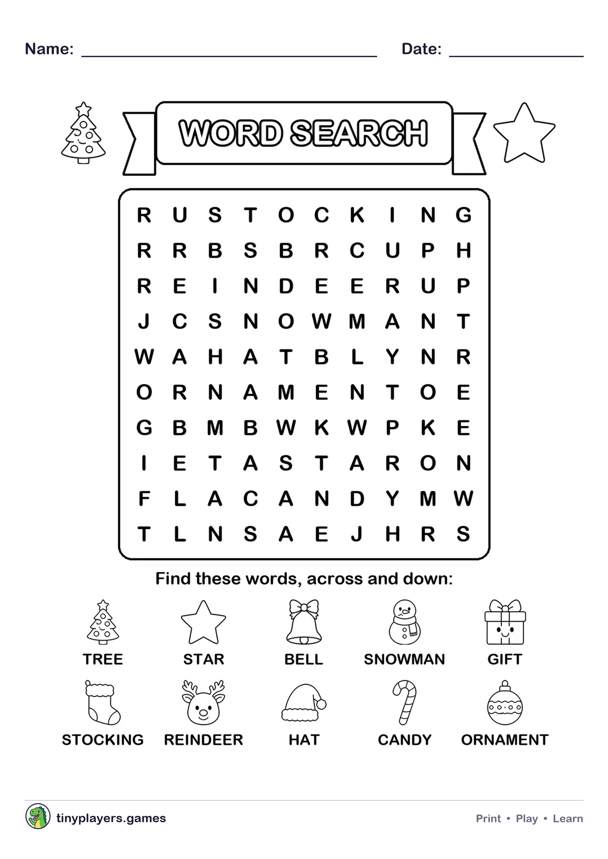 Christmas Word Search printable sheet