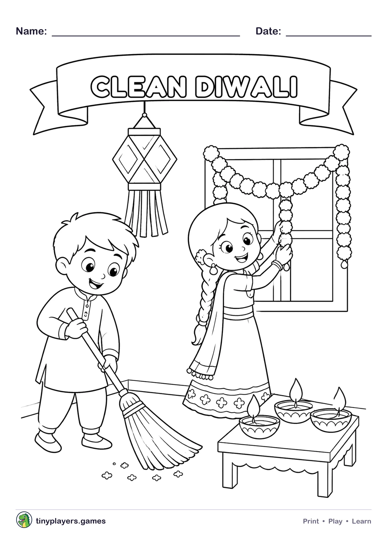 Clean Diwali printable sheet