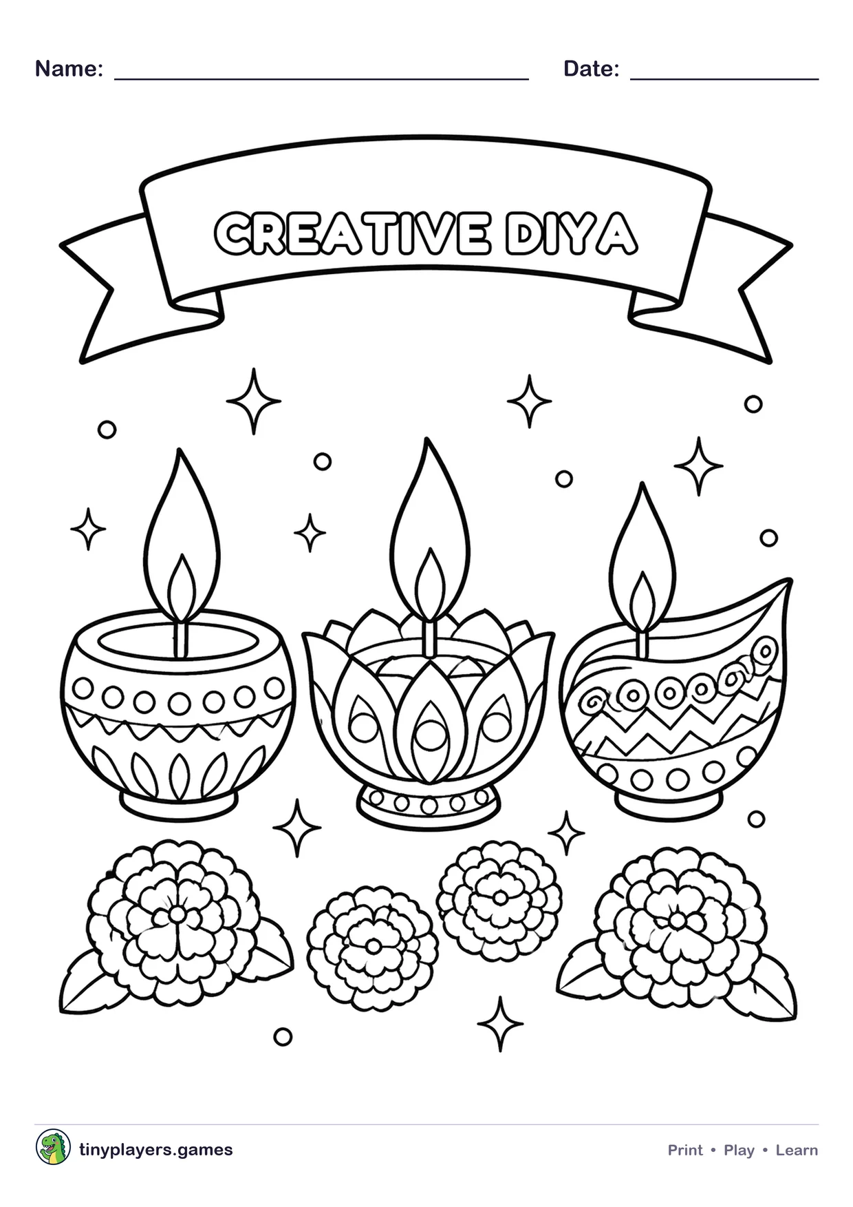 Creative Diya Drawing printable sheet