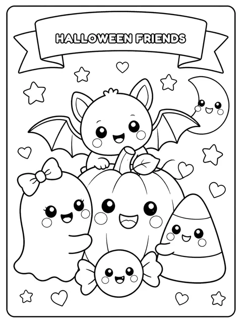 Cute Halloween Friends coloring page