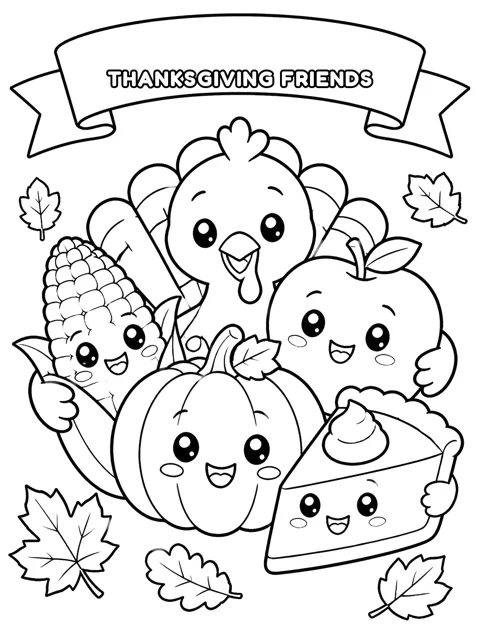 Thanksgiving Friends coloring page