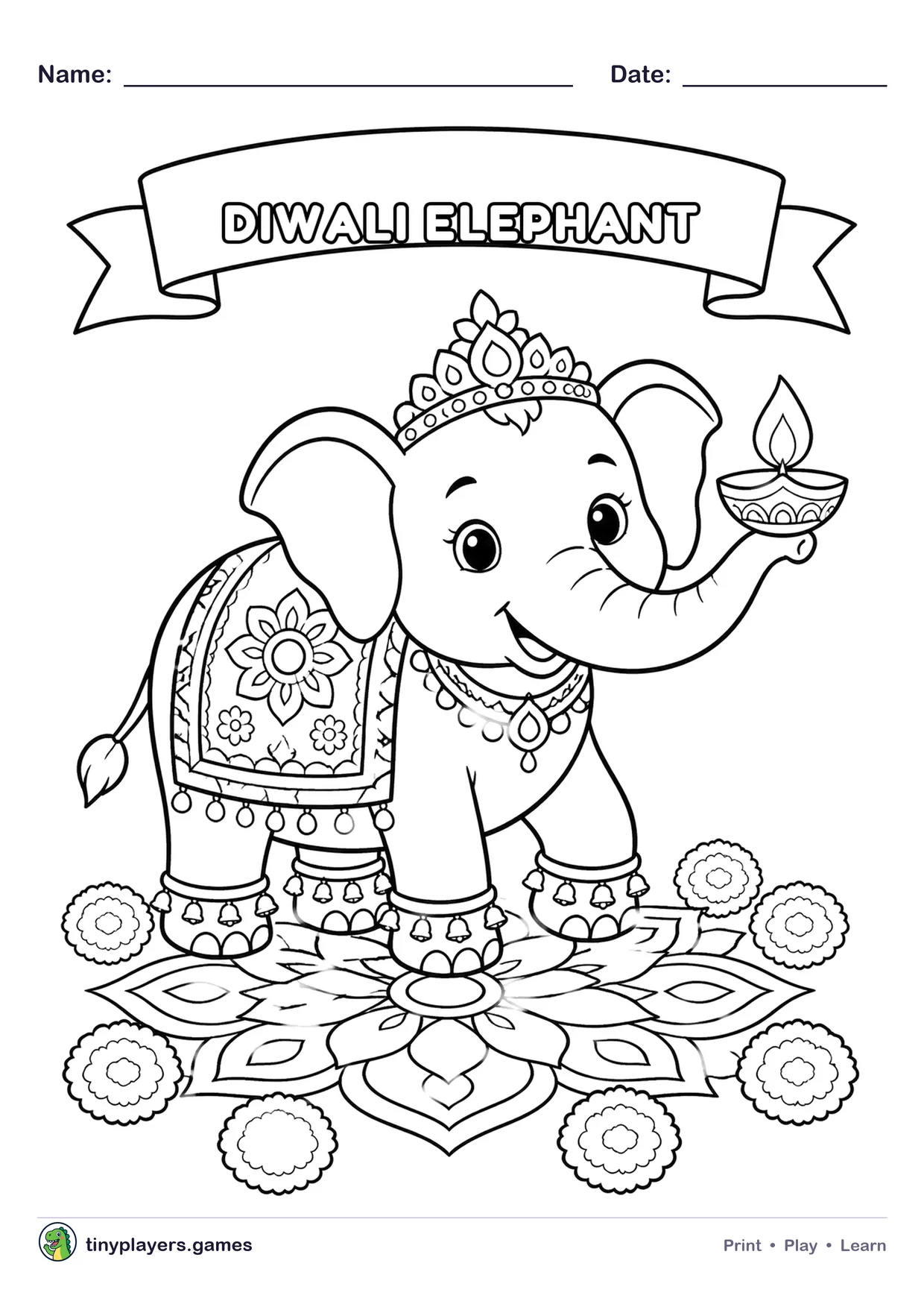 Diwali Elephant printable sheet
