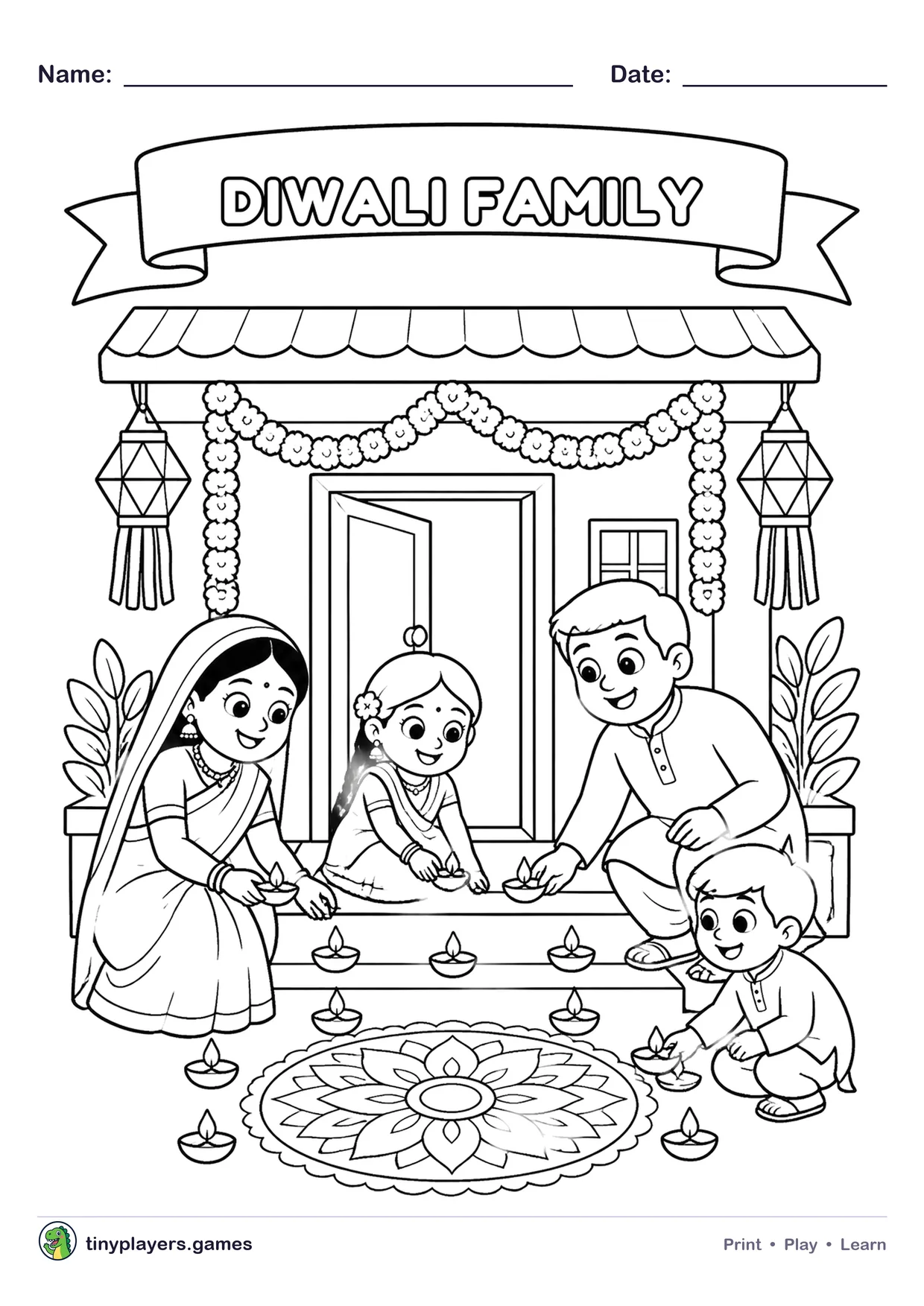 Diwali Family Drawing printable sheet
