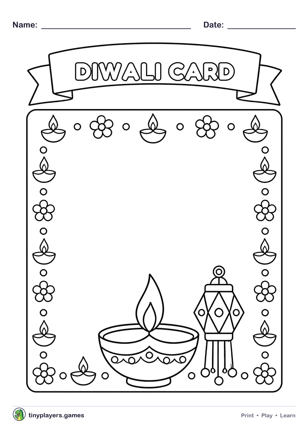 Diwali Greeting Card printable sheet