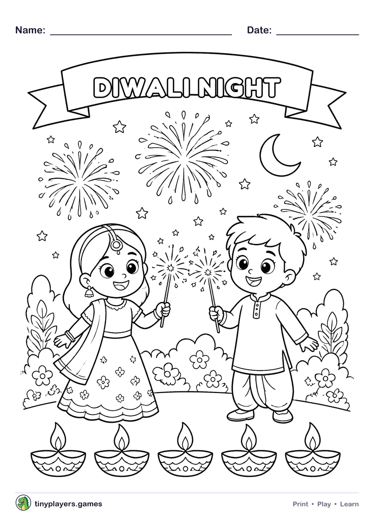 Diwali Night Drawing printable sheet