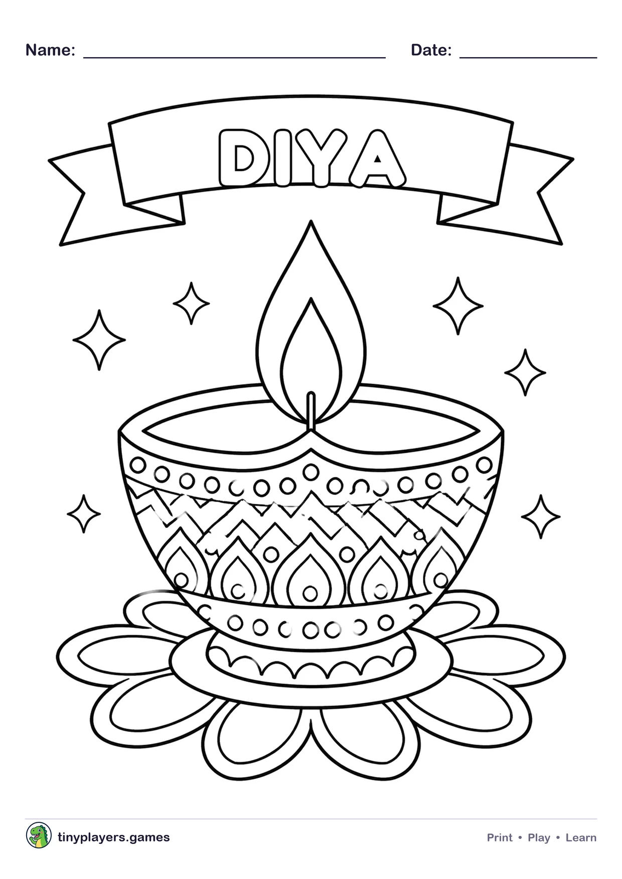Beautiful Diya Drawing printable sheet