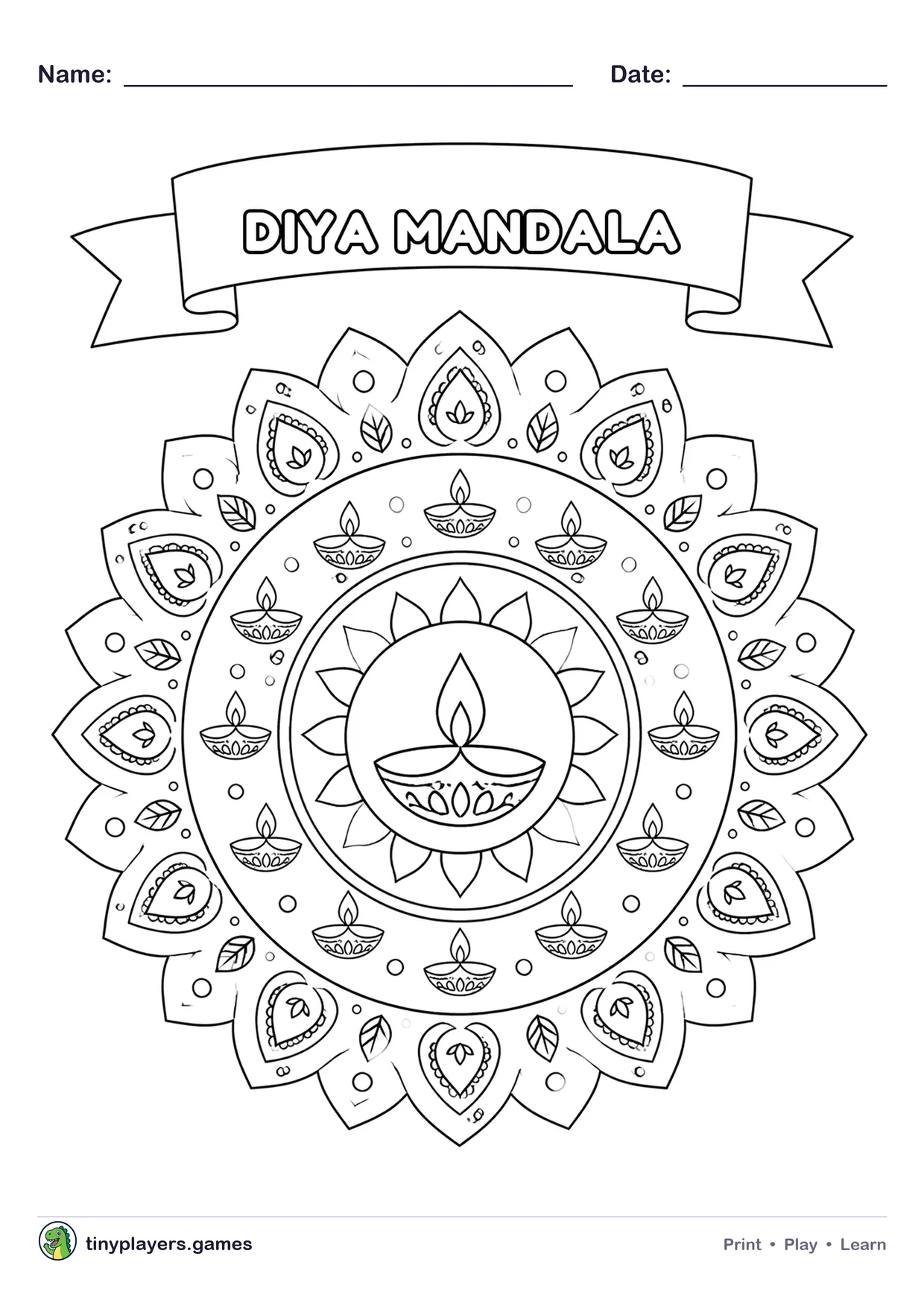 Diya Mandala printable sheet