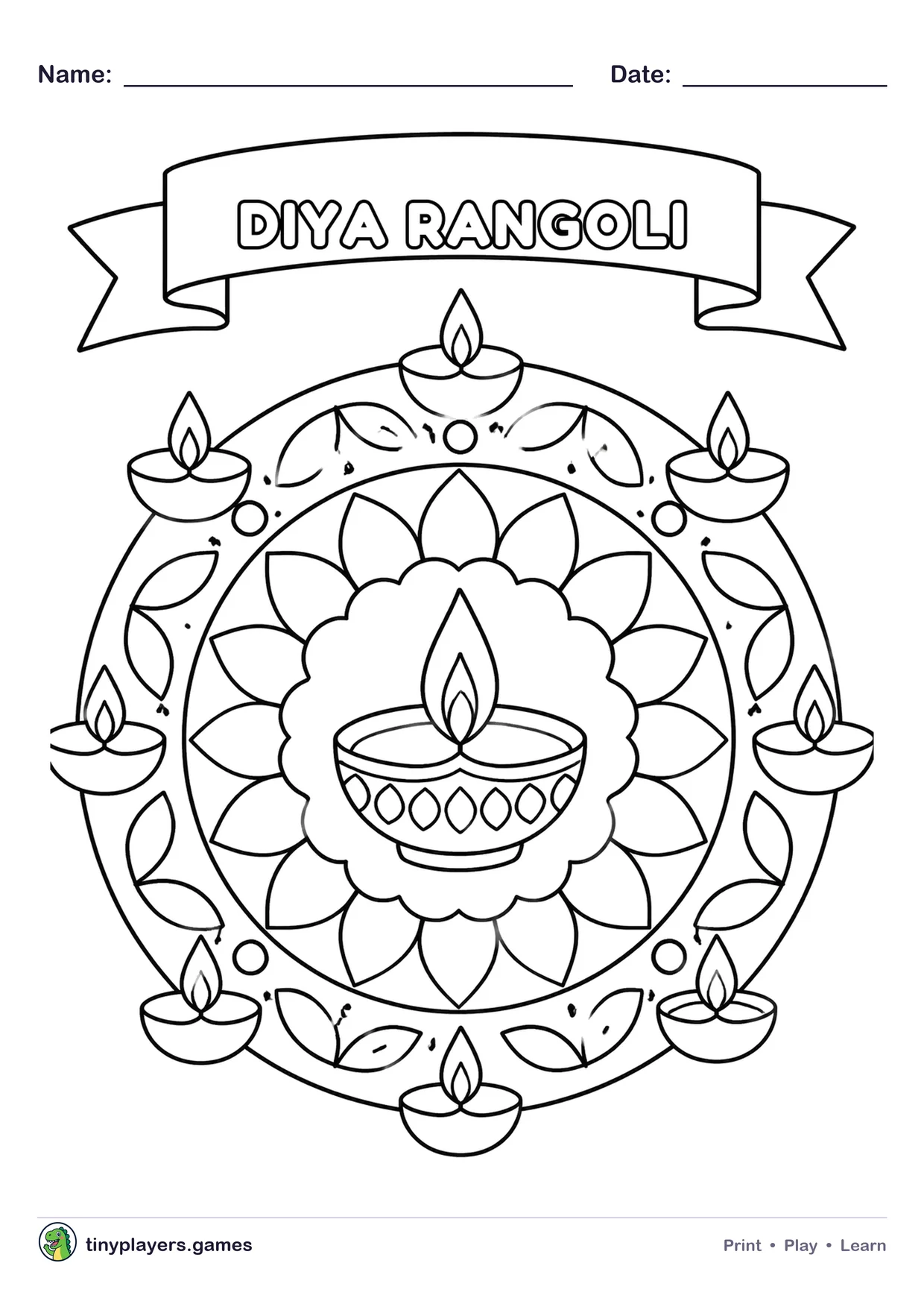 Diya Rangoli printable sheet