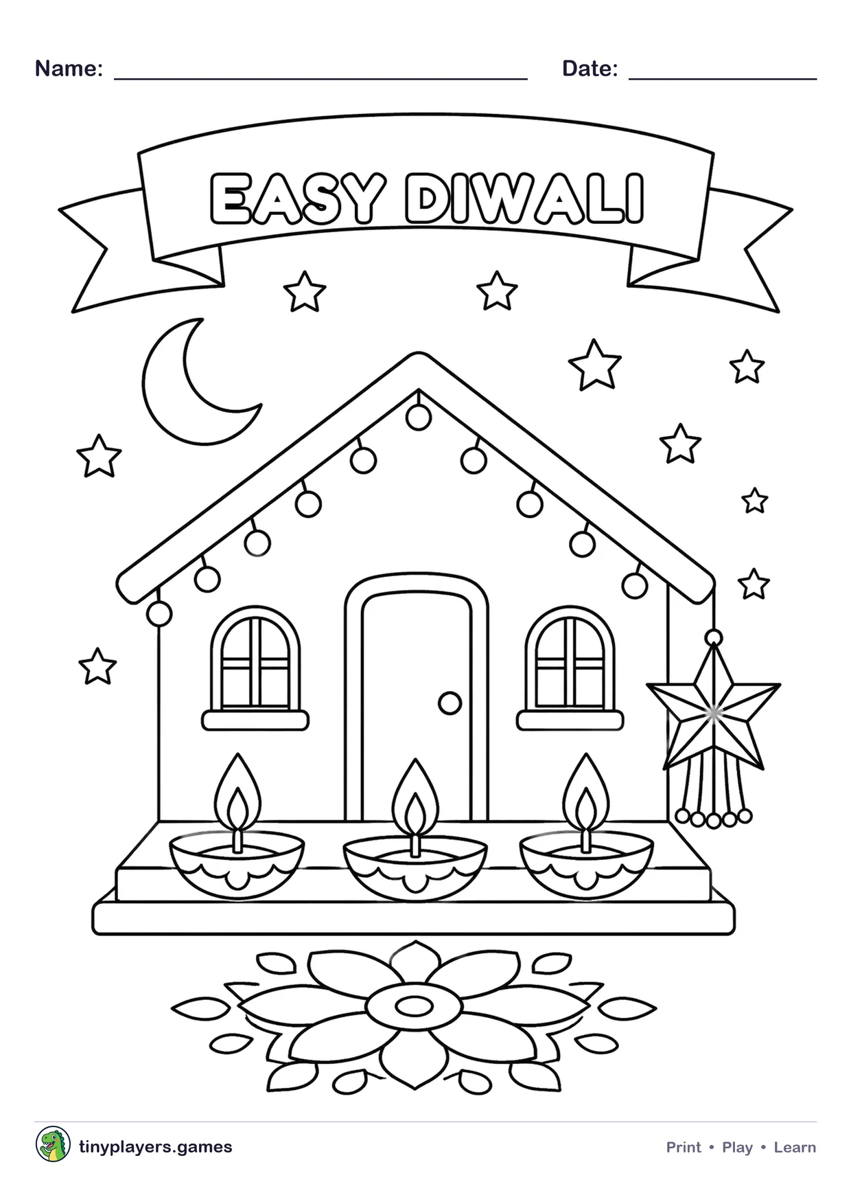 Easy Diwali Drawing printable sheet