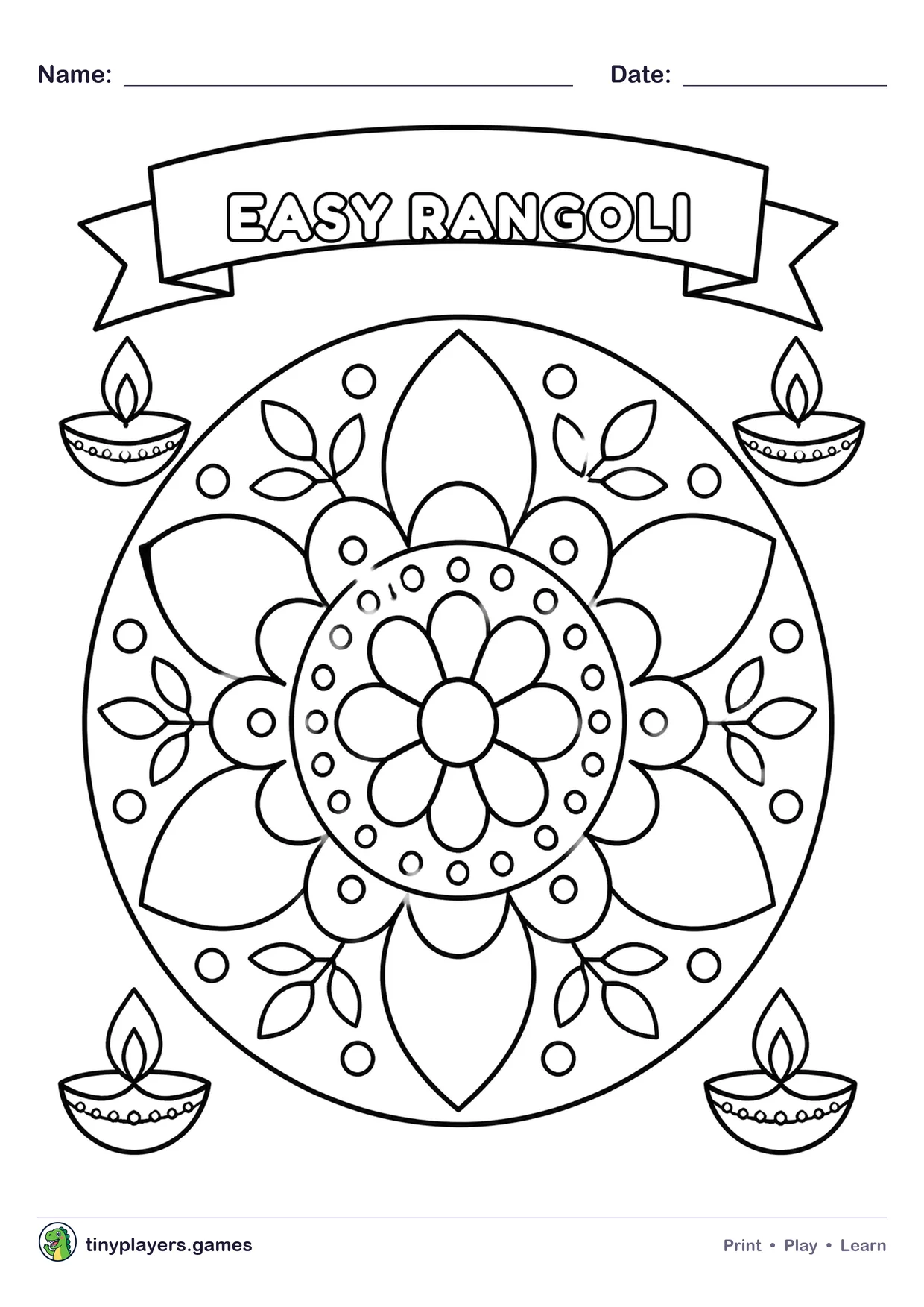 Easy Rangoli Drawing printable sheet