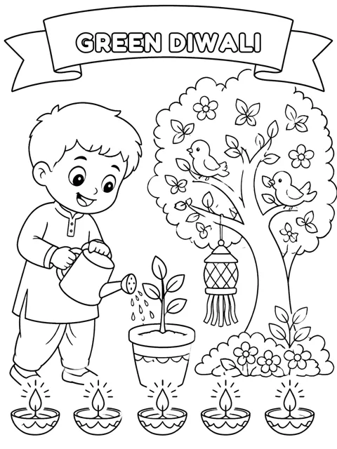 Eco-friendly Diwali Poster coloring page