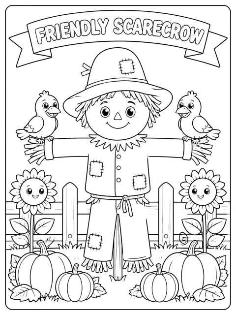 Friendly Scarecrow coloring page