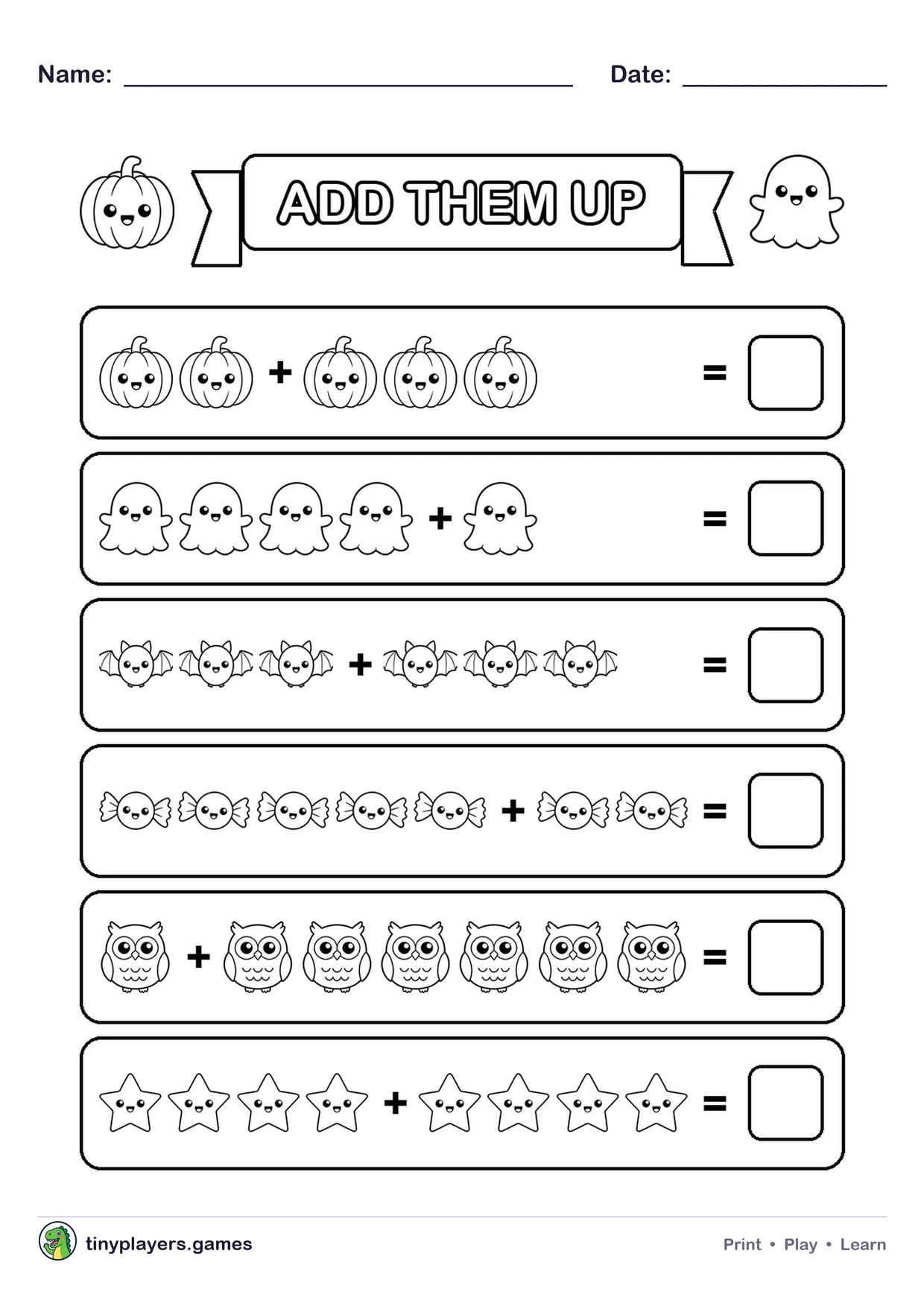 Add Them Up printable sheet