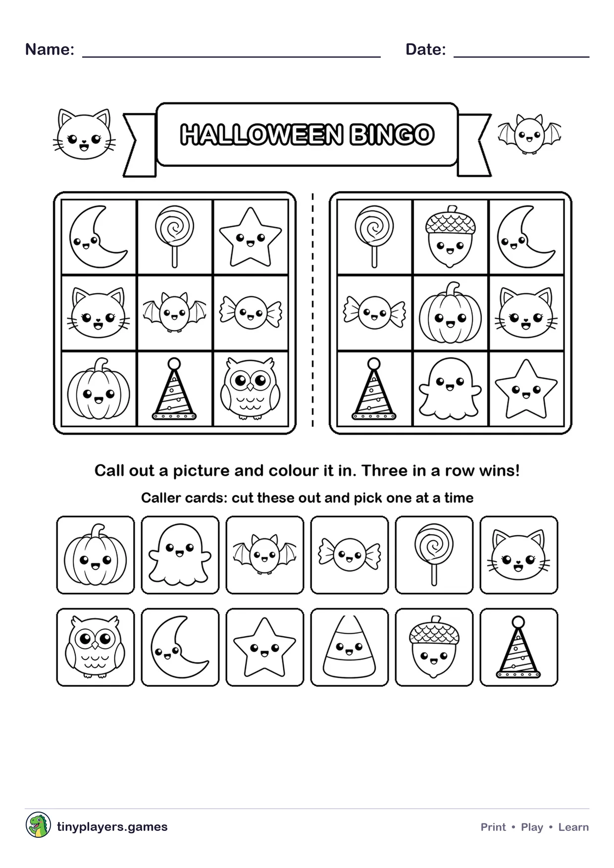 Halloween Bingo printable sheet