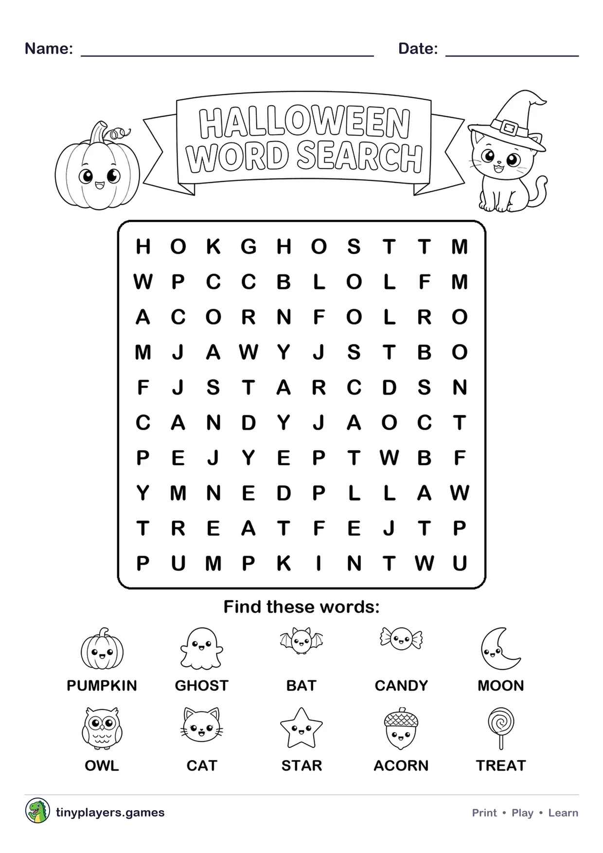 Halloween Word Search printable sheet