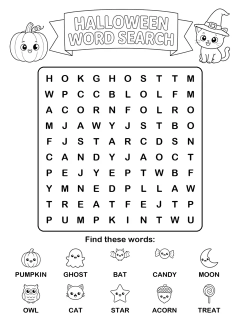 Halloween Word Search printable sheet