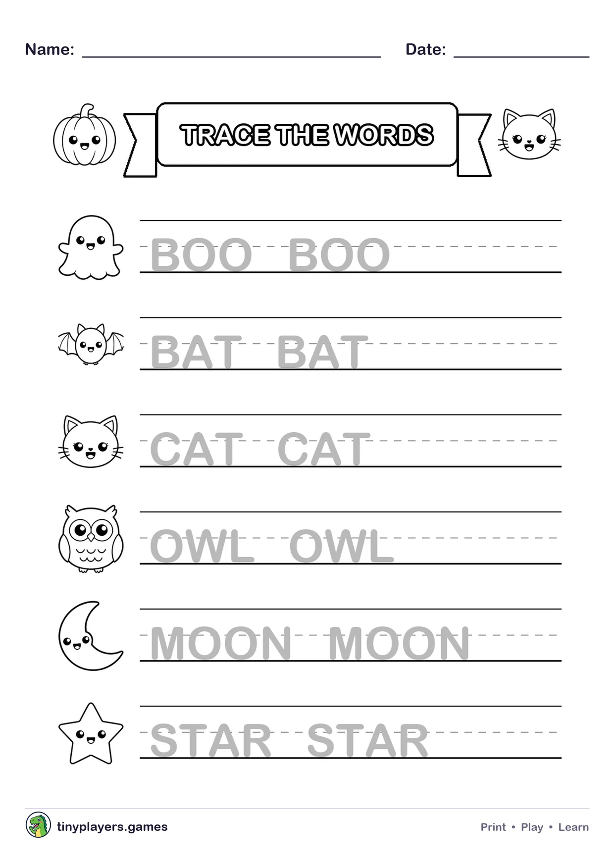 Trace the Words printable sheet