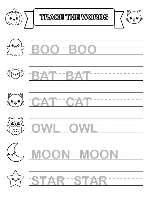 Trace the Words printable sheet