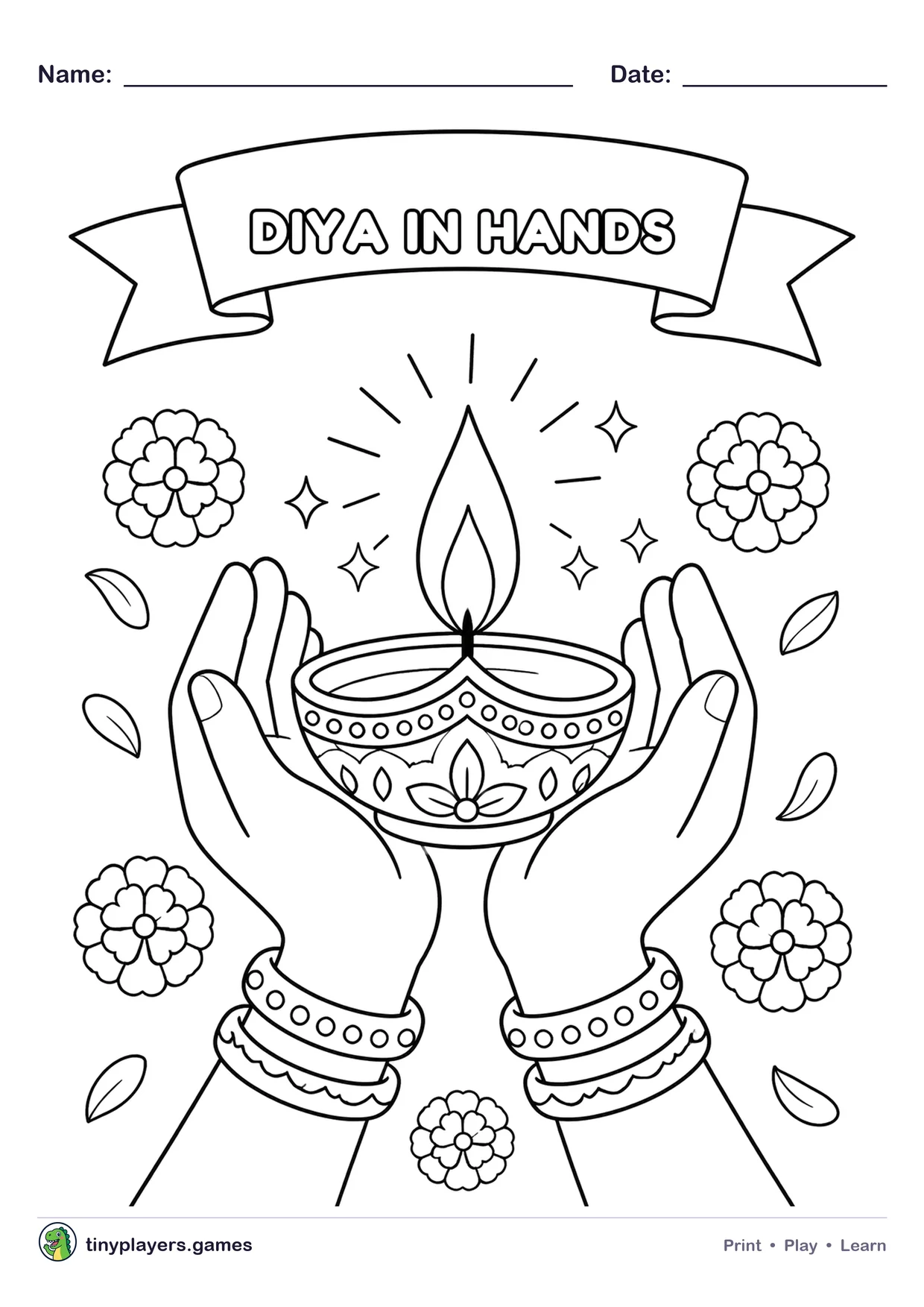 Hands Holding a Diya printable sheet