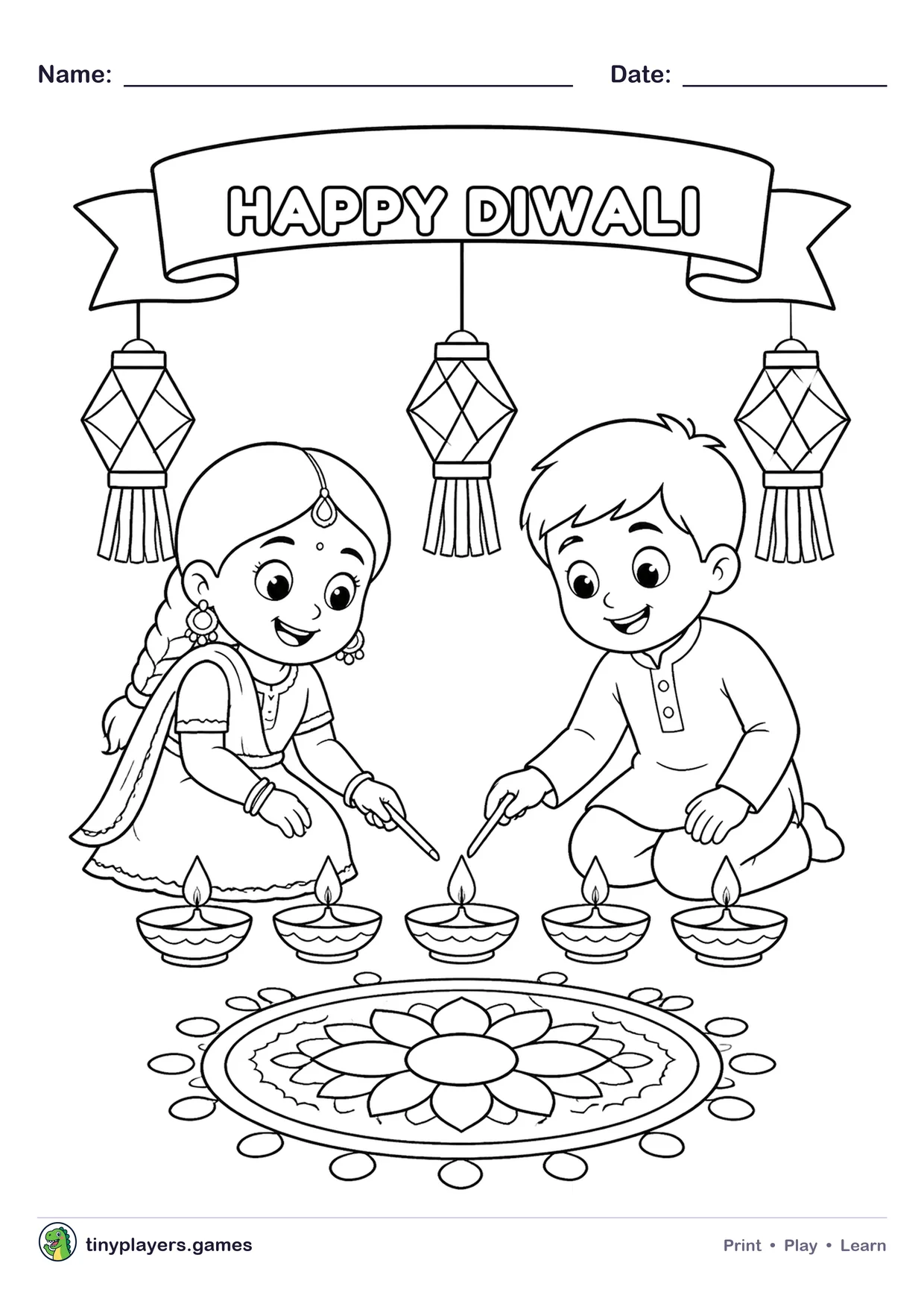 Happy Diwali Drawing printable sheet