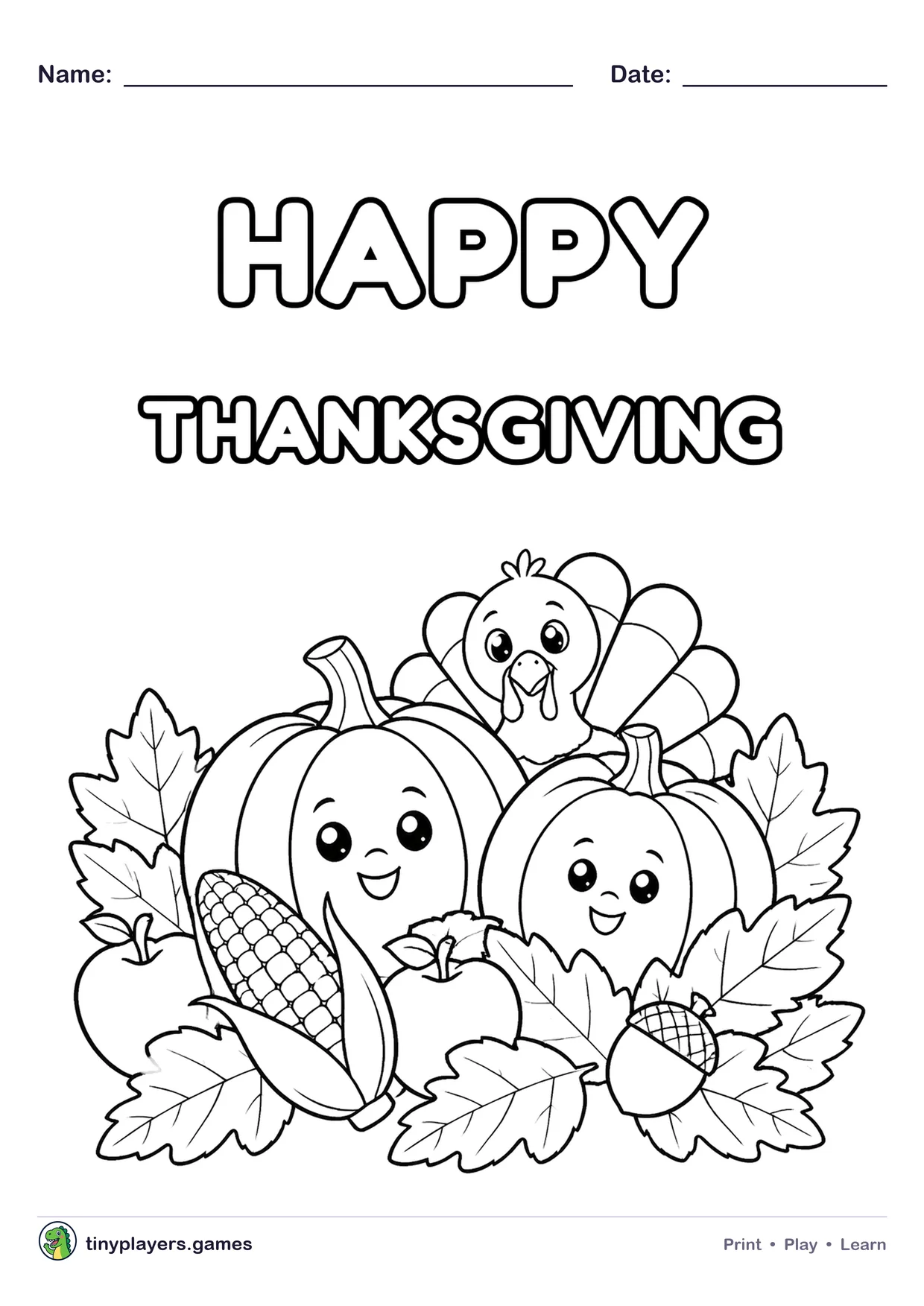 Happy Thanksgiving Turkey printable sheet