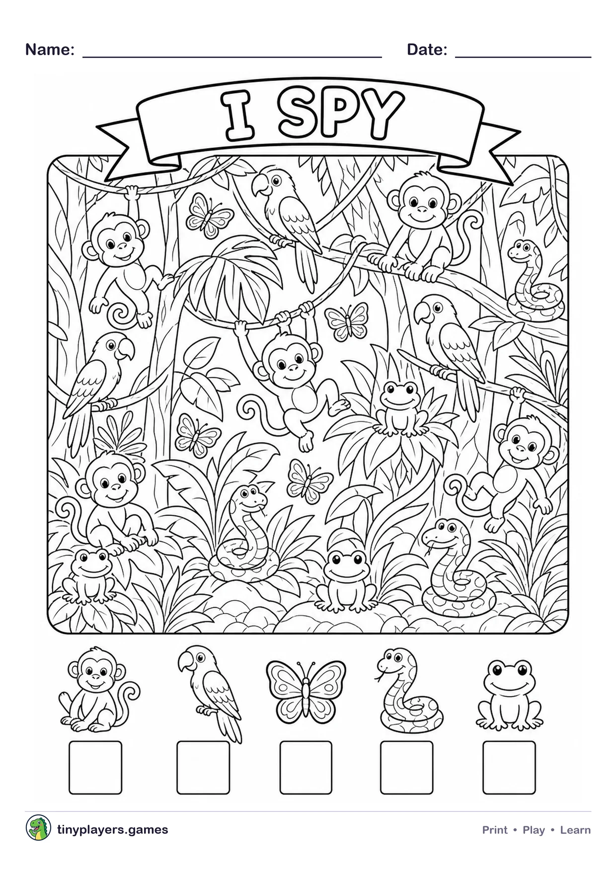 I Spy Jungle printable sheet