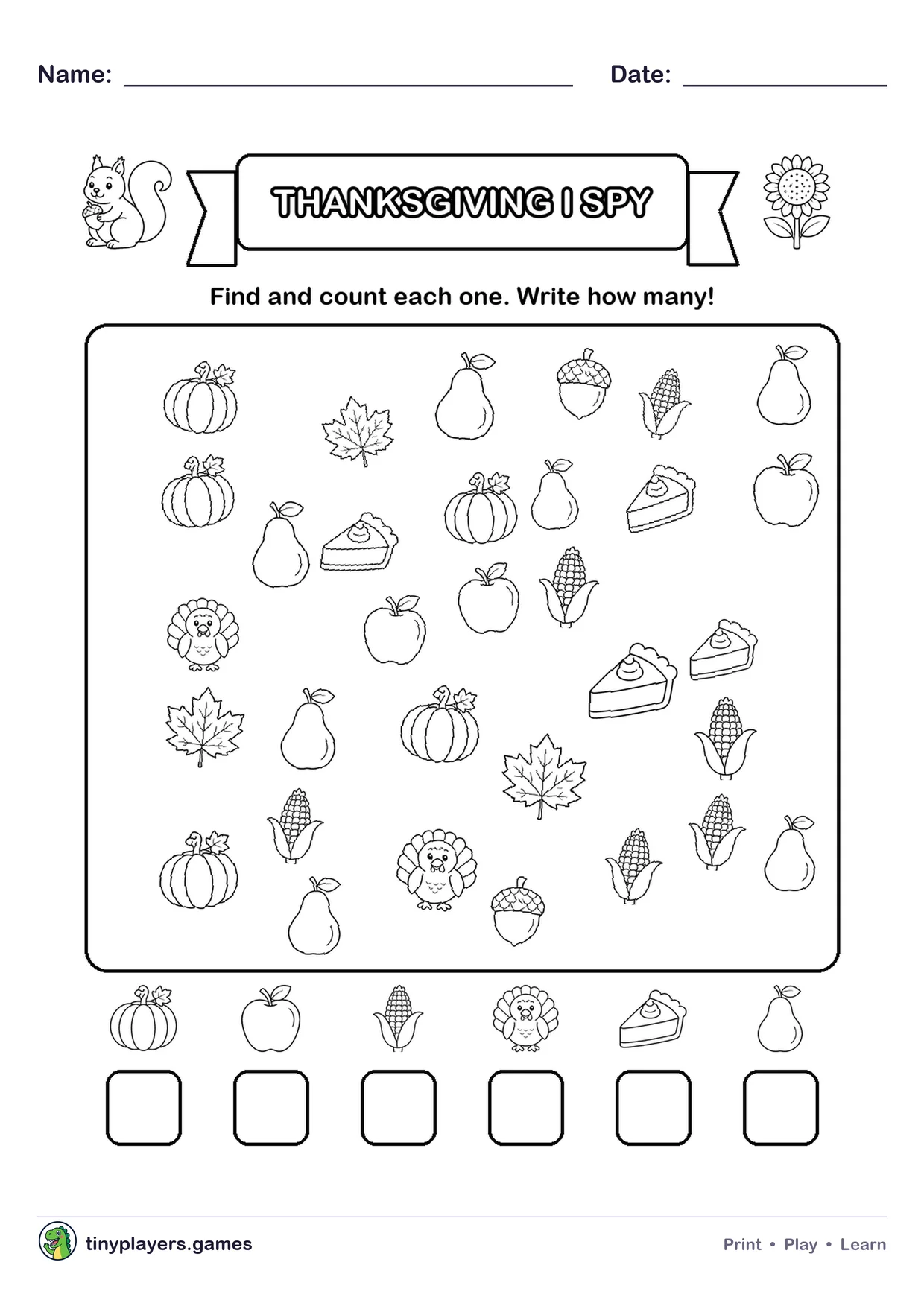 Thanksgiving I Spy printable sheet