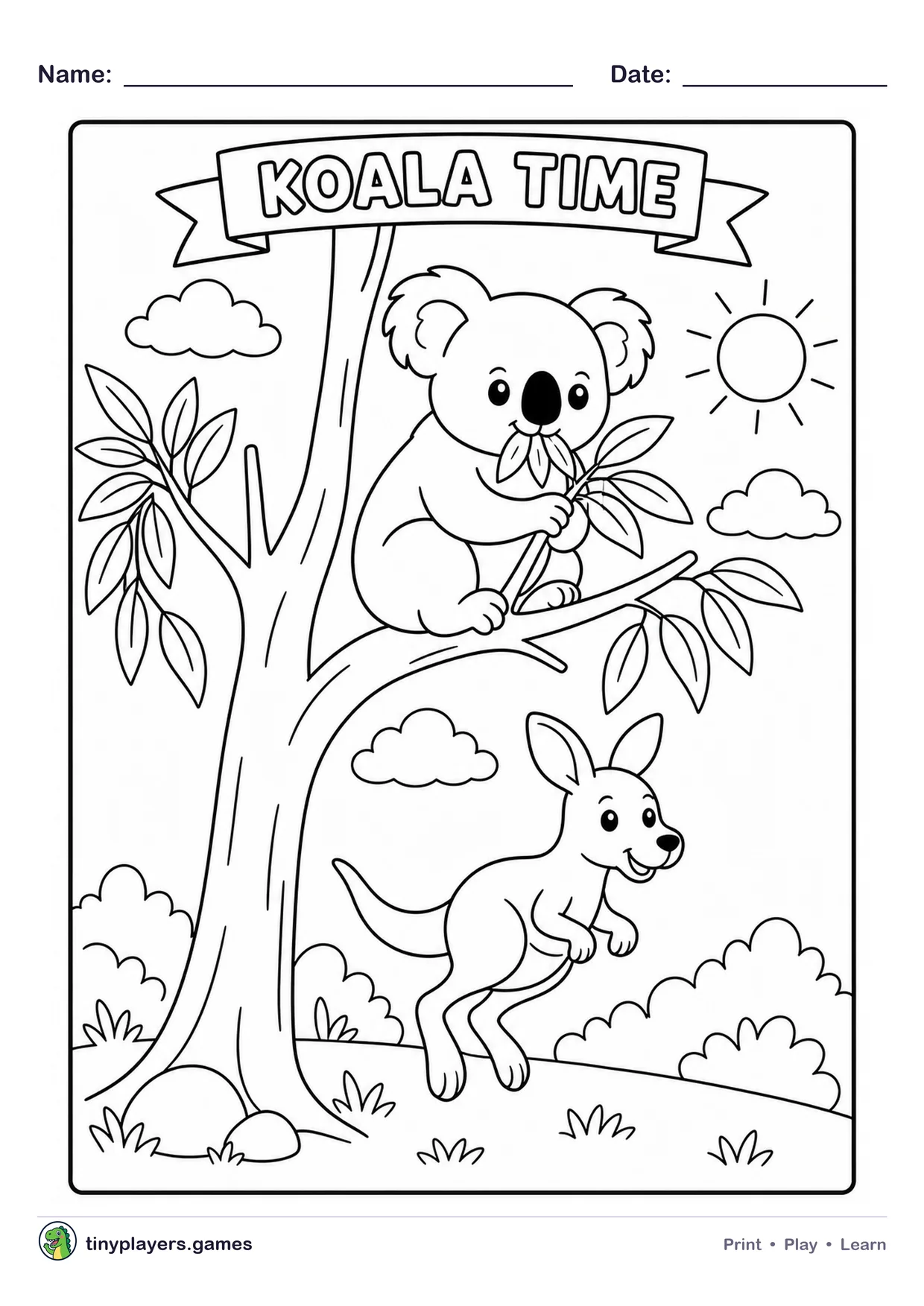 Koala in the Gum Tree printable sheet