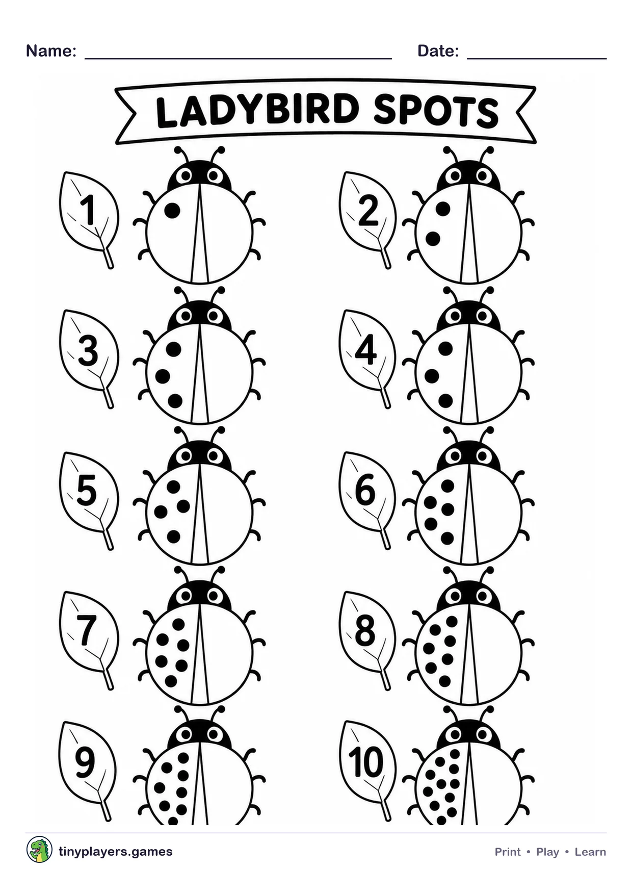 Ladybird Spots printable sheet