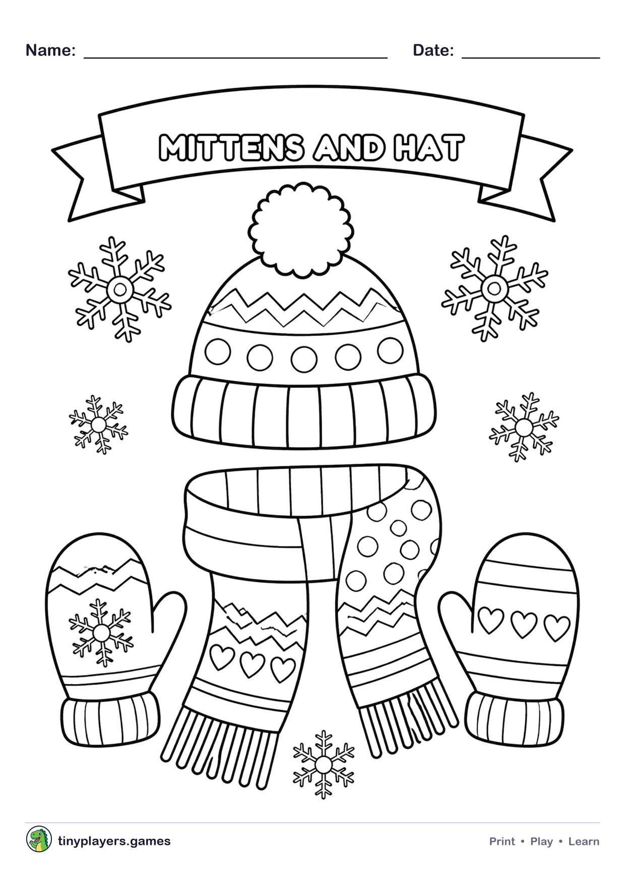 Mittens and Hat printable sheet