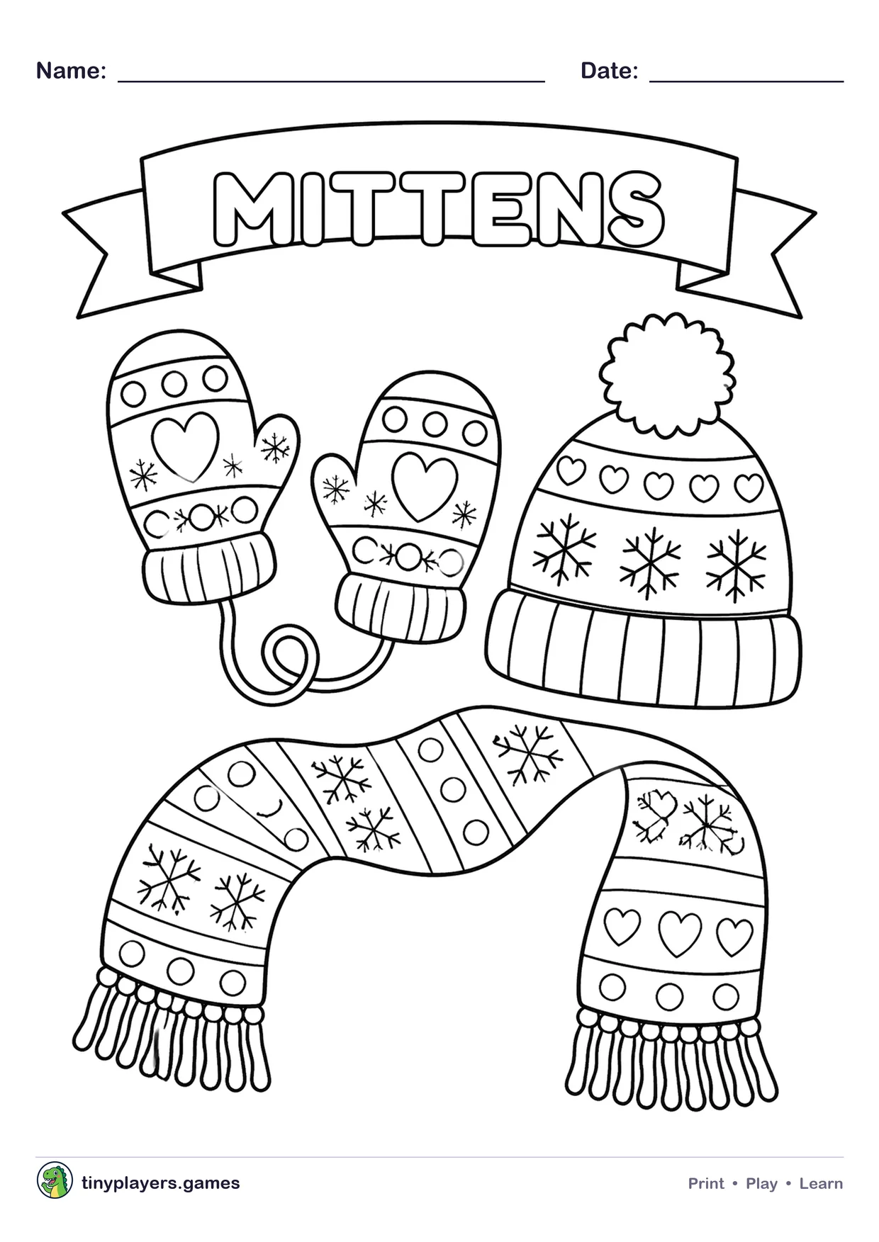 Mittens and Hat printable sheet