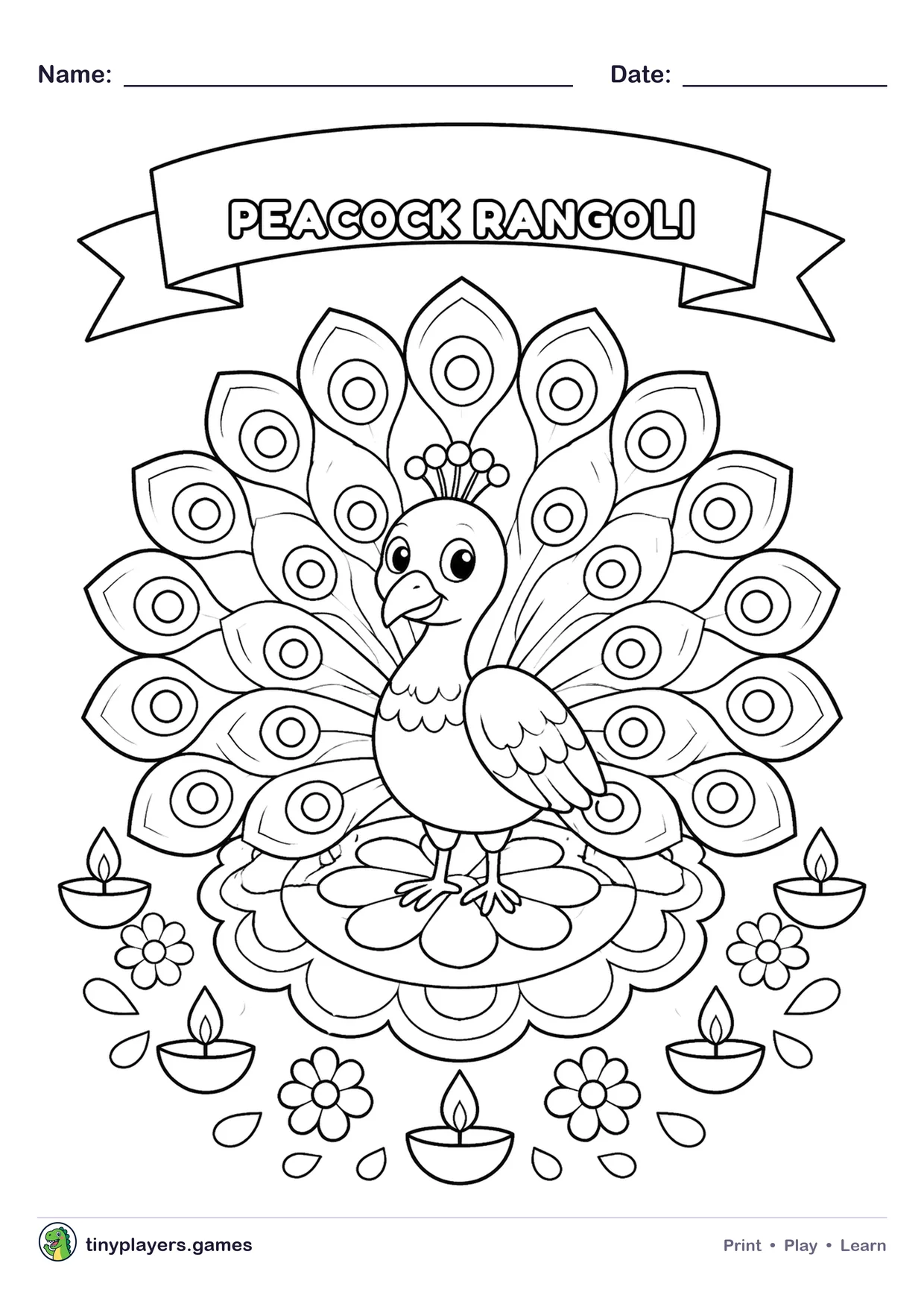 Peacock Rangoli printable sheet