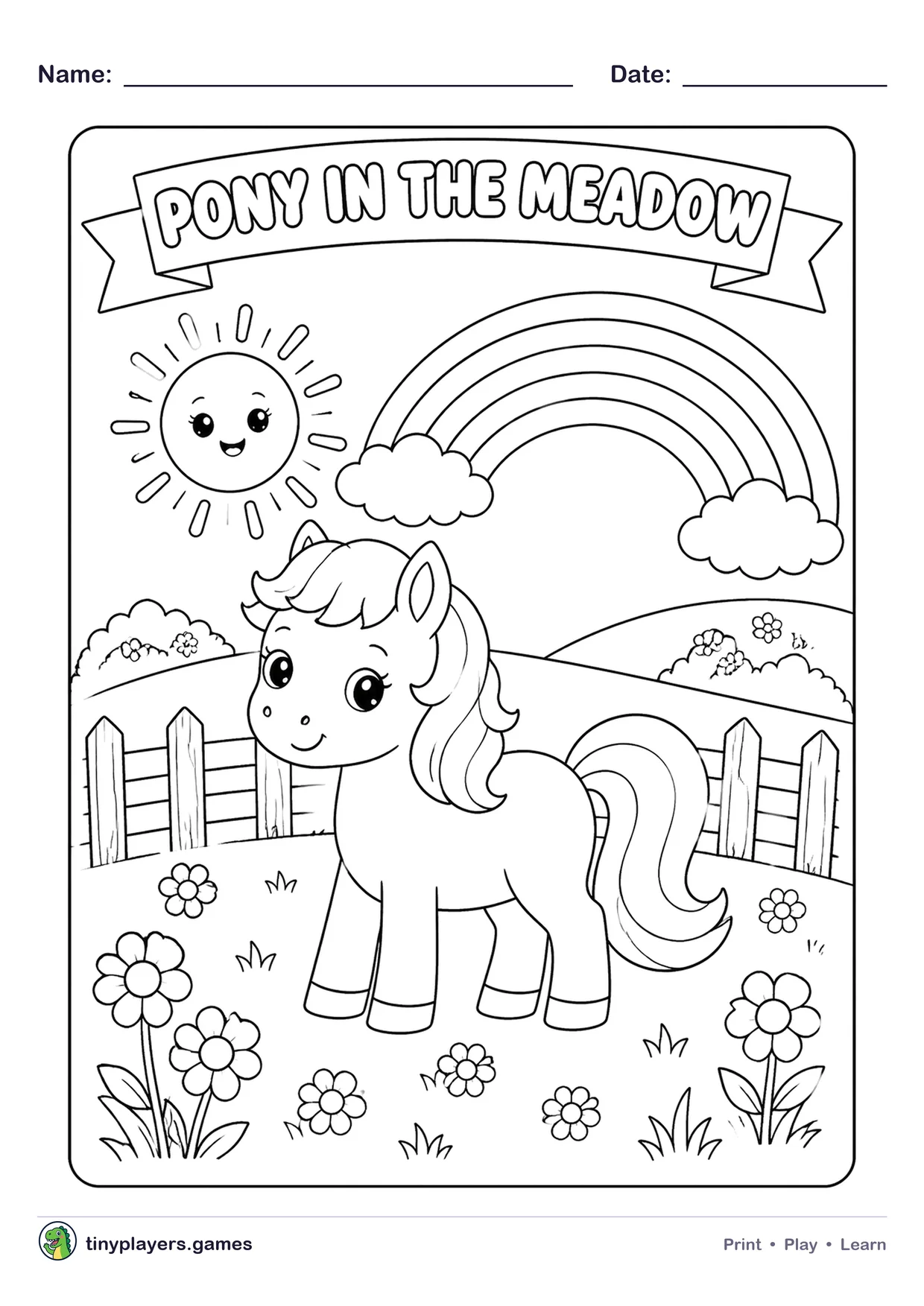 Pony in the Meadow printable sheet