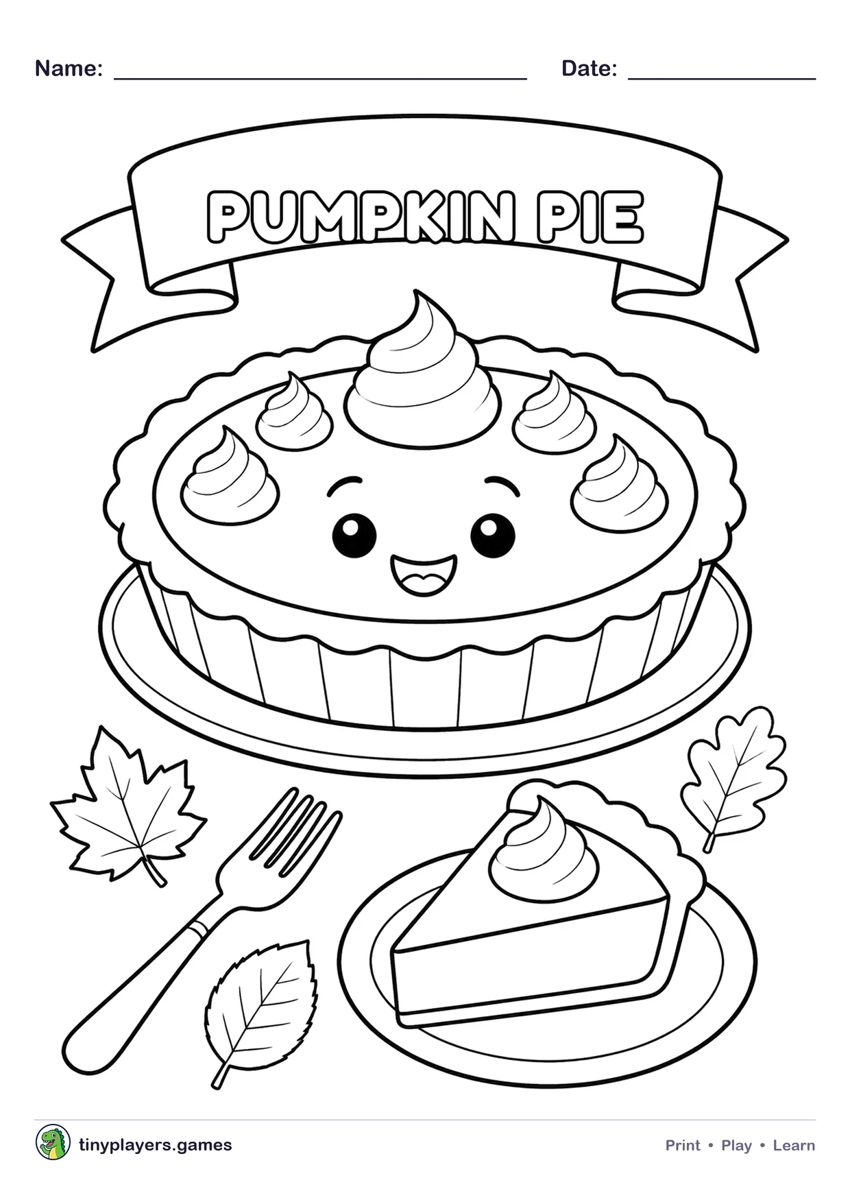 Pumpkin Pie printable sheet