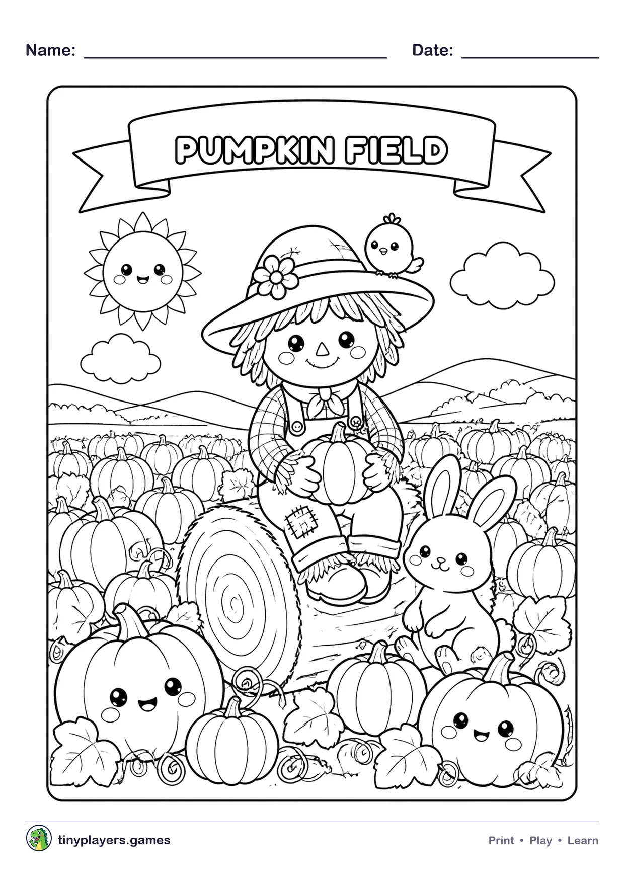 Pumpkin Field Scarecrow printable sheet