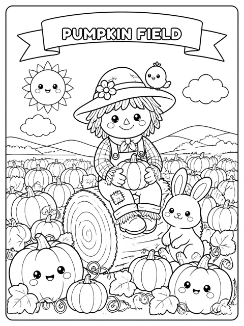 Pumpkin Field Scarecrow coloring page