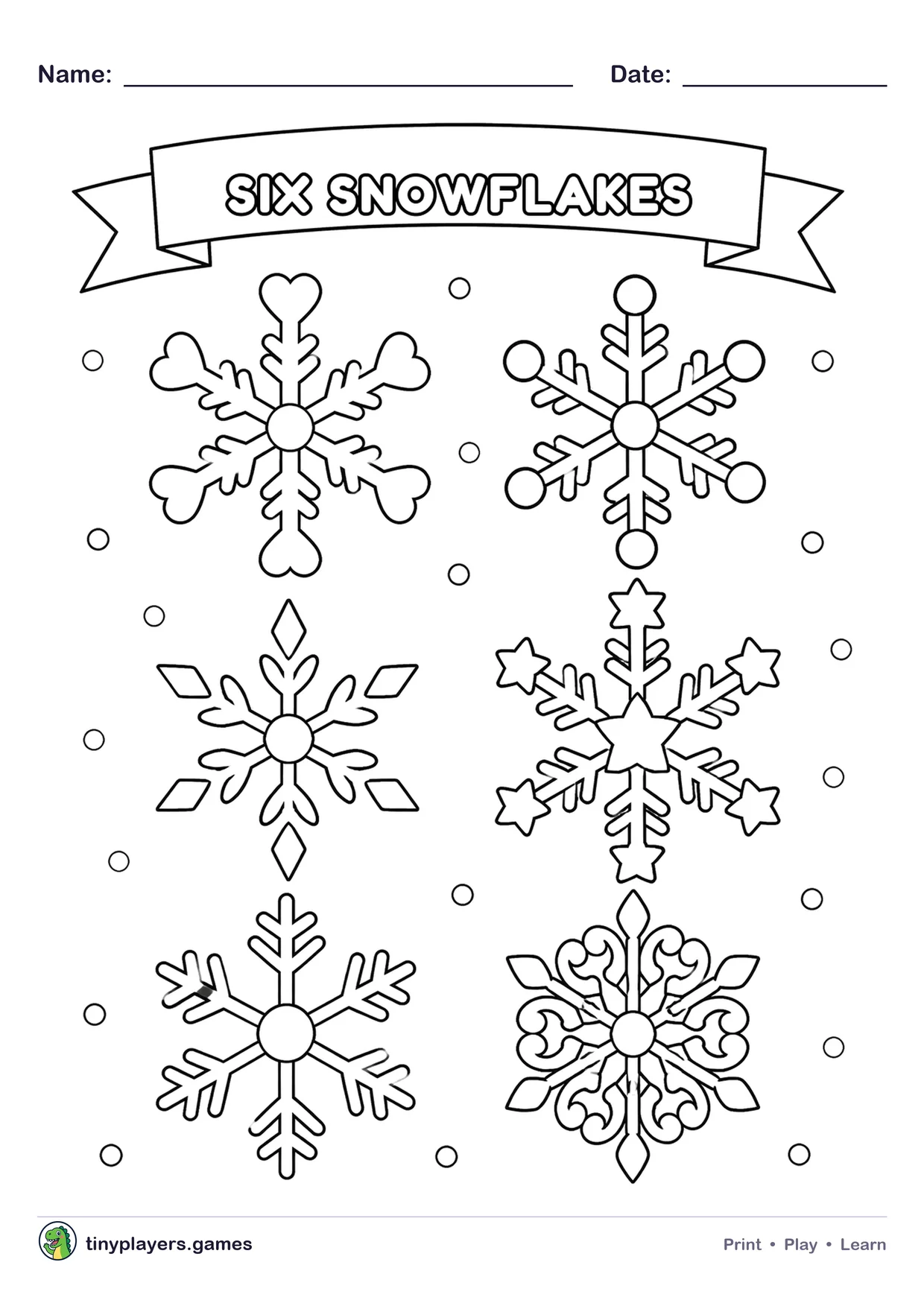 Six Snowflakes printable sheet