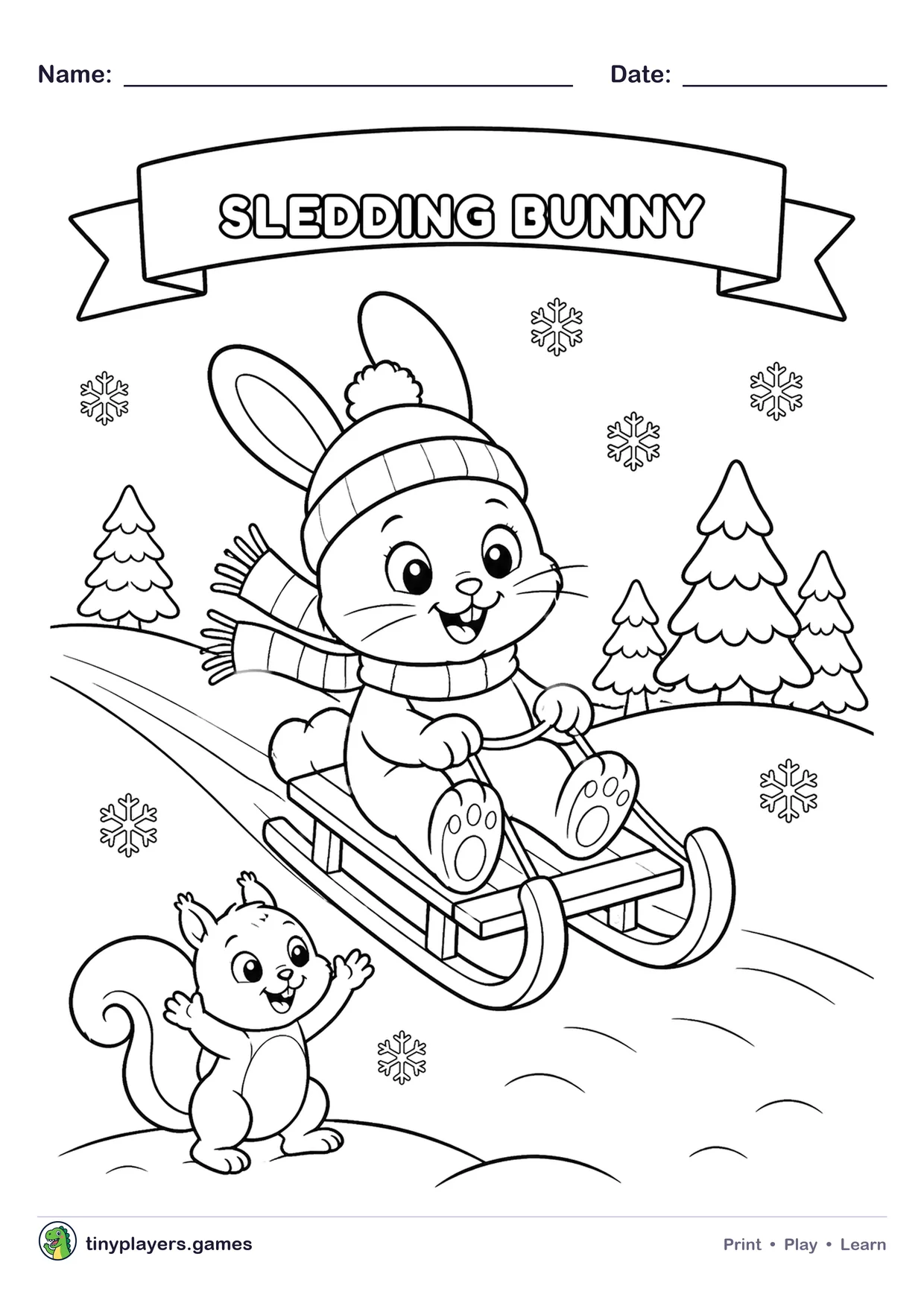Sledding Bunny printable sheet