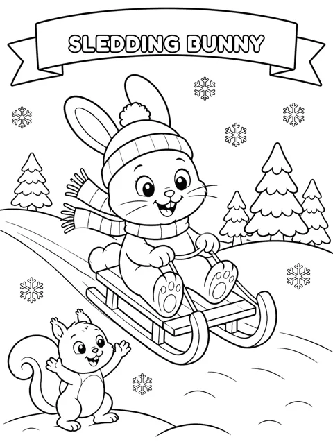 Sledding Bunny coloring page