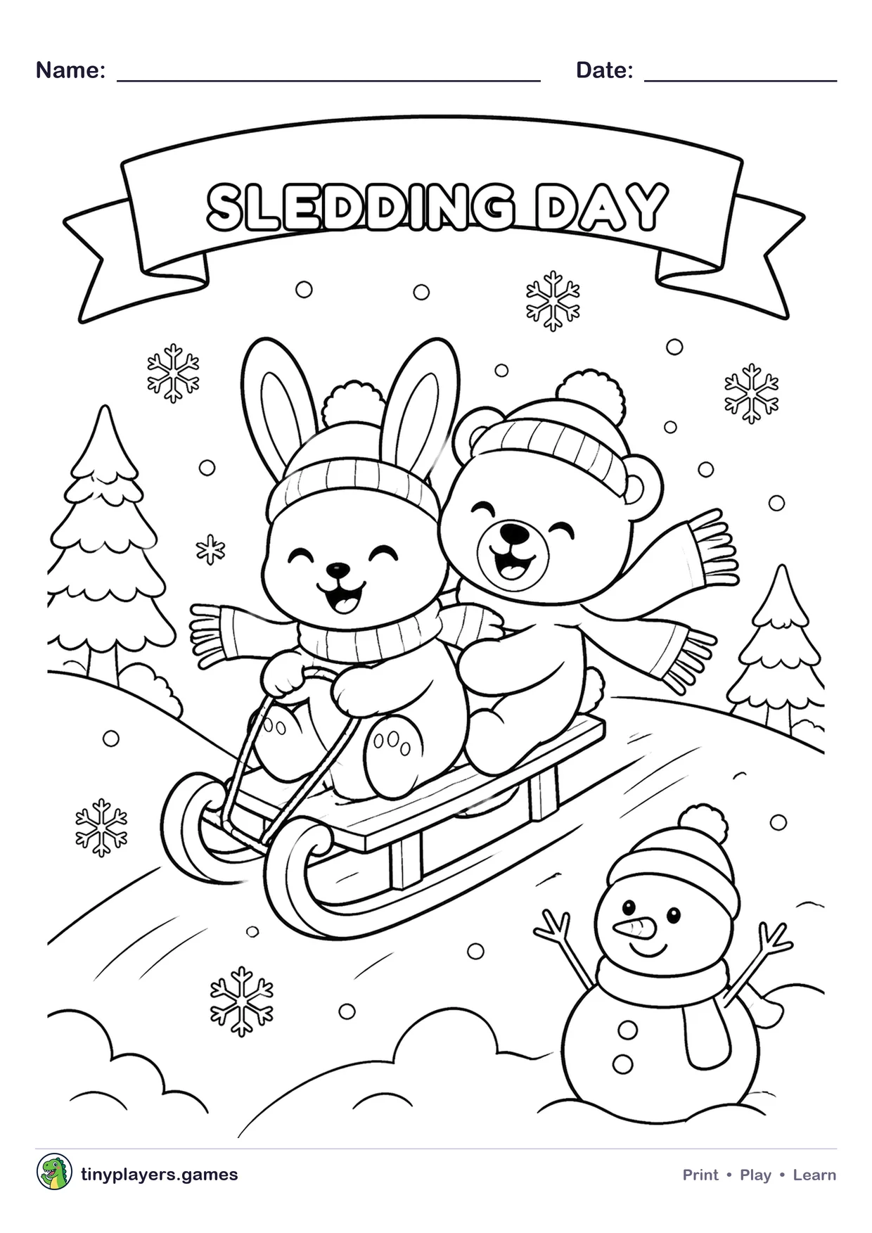 Sledding Day printable sheet