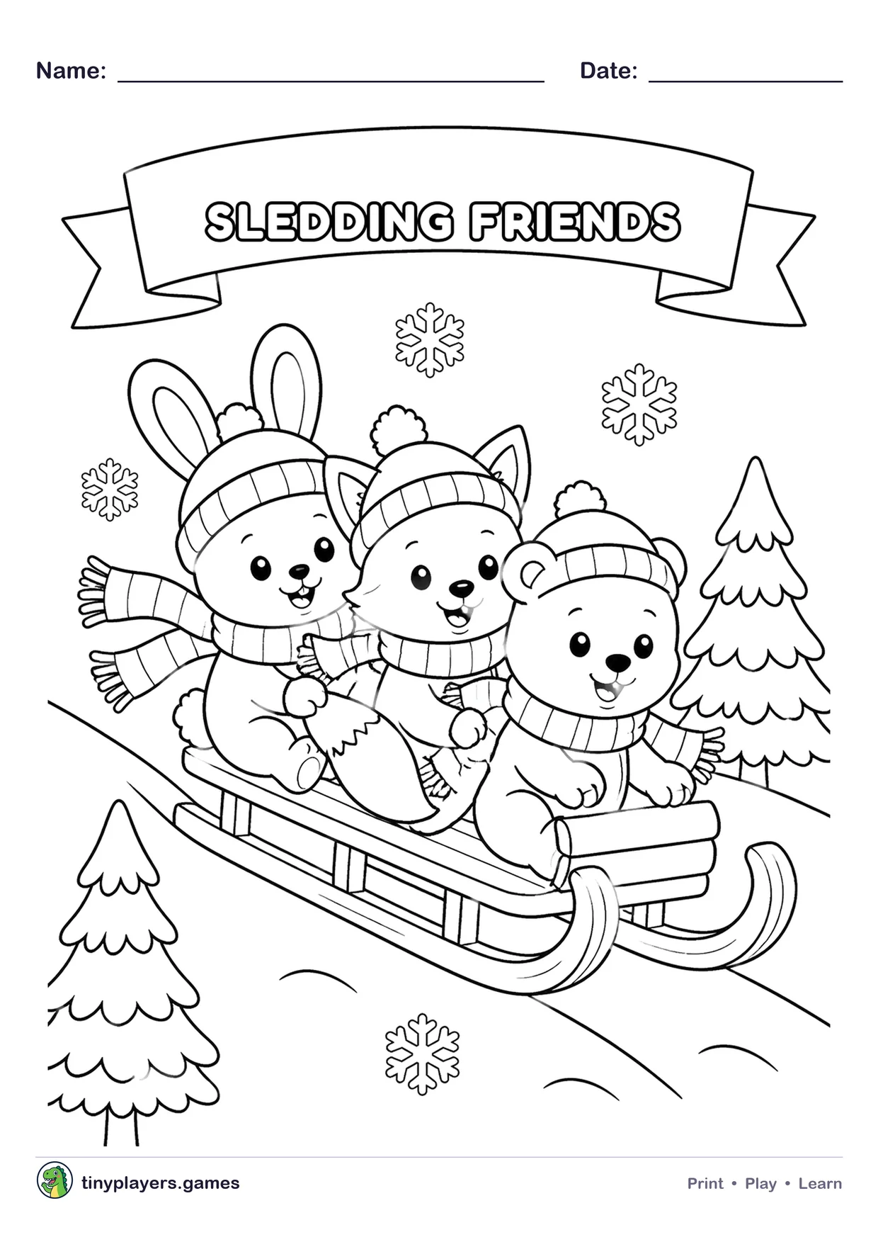 Sledding Friends printable sheet