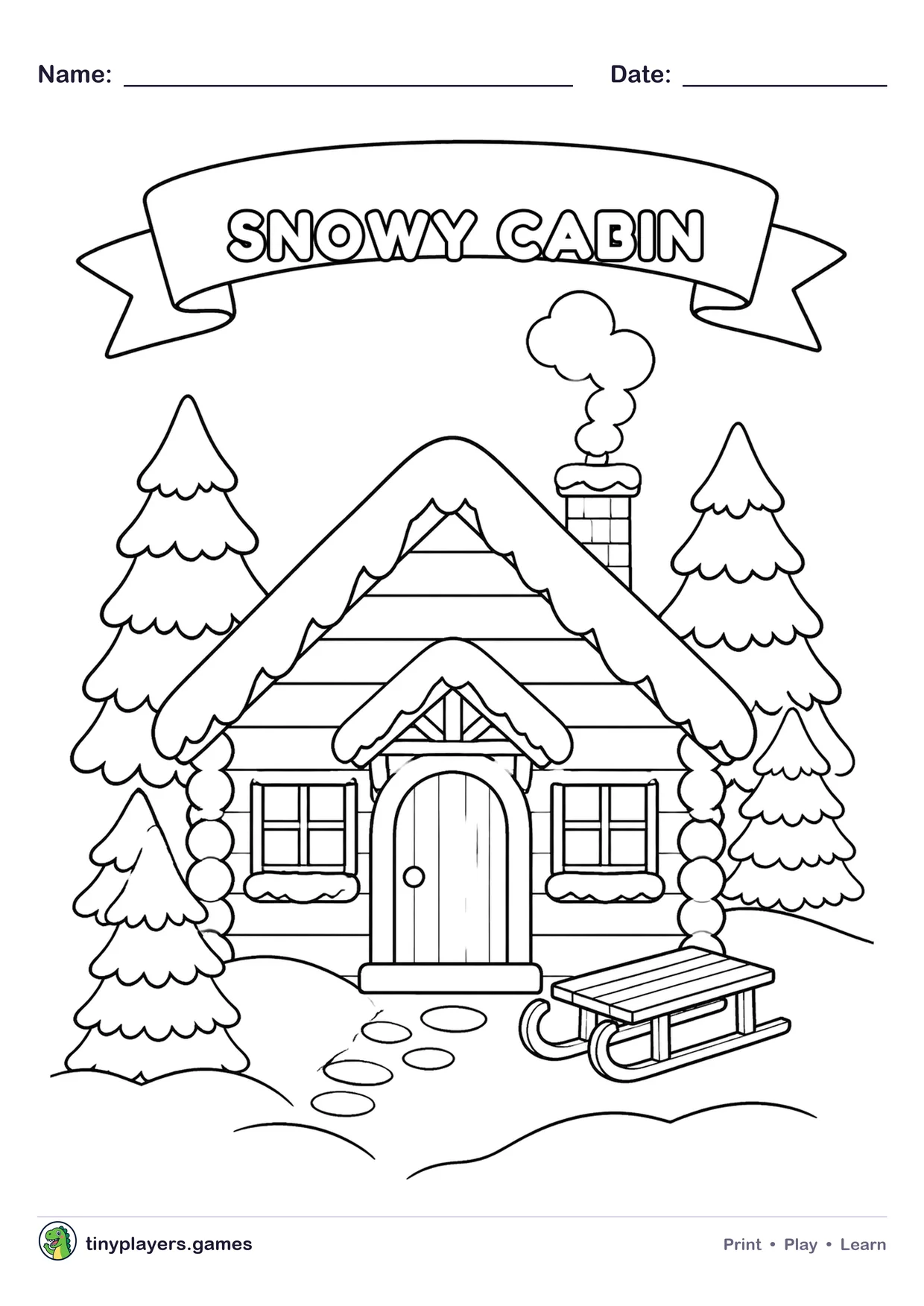 Snowy Cabin printable sheet